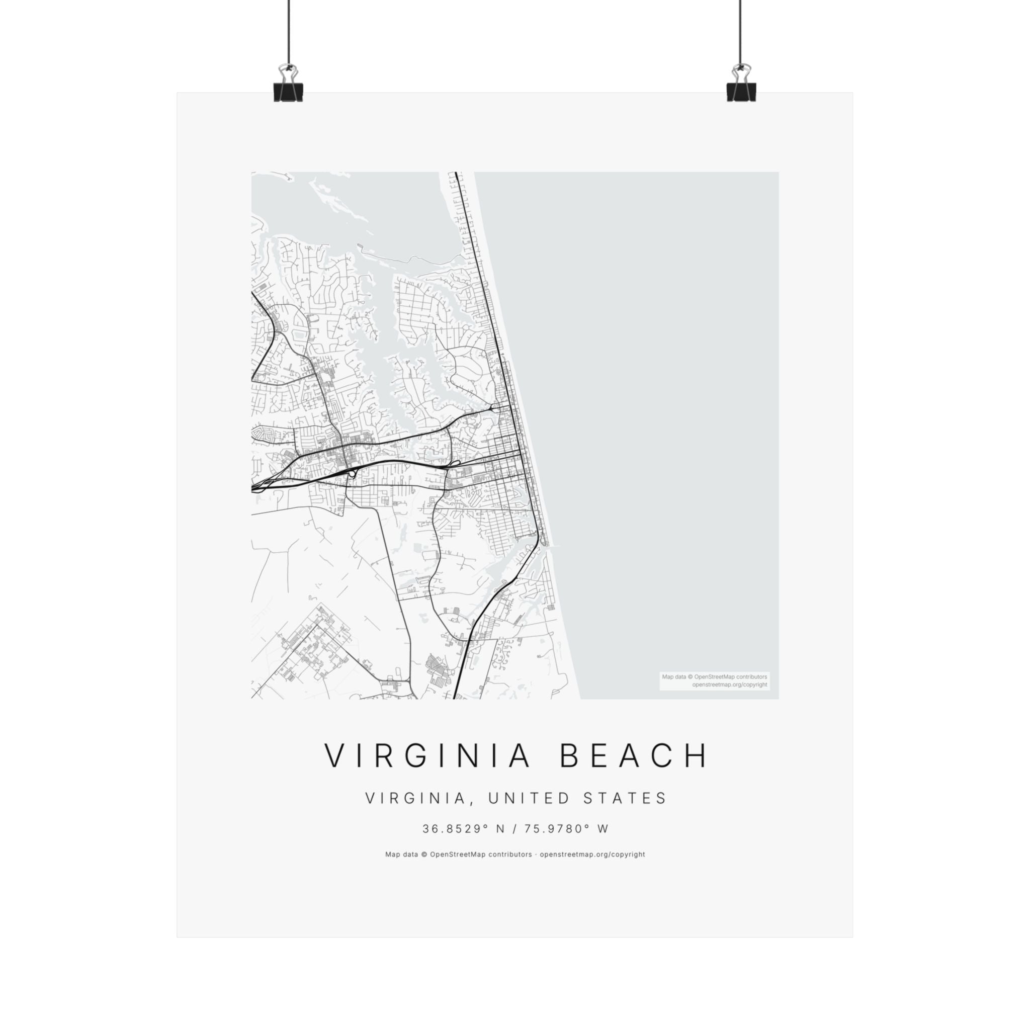 Virginia Beach, Virginia City Map Print — Minimalist Street Map Wall Art