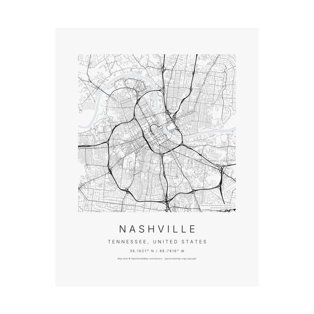 Nashville, Tennessee City Map Print — Minimalist Street Map Wall Art