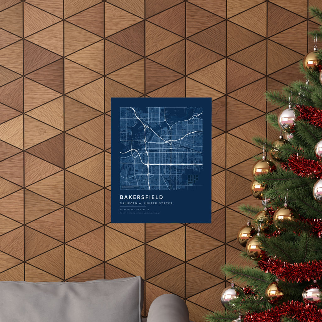 Bakersfield, California City Map Print — Blueprint Navy Street Map Wall Art
