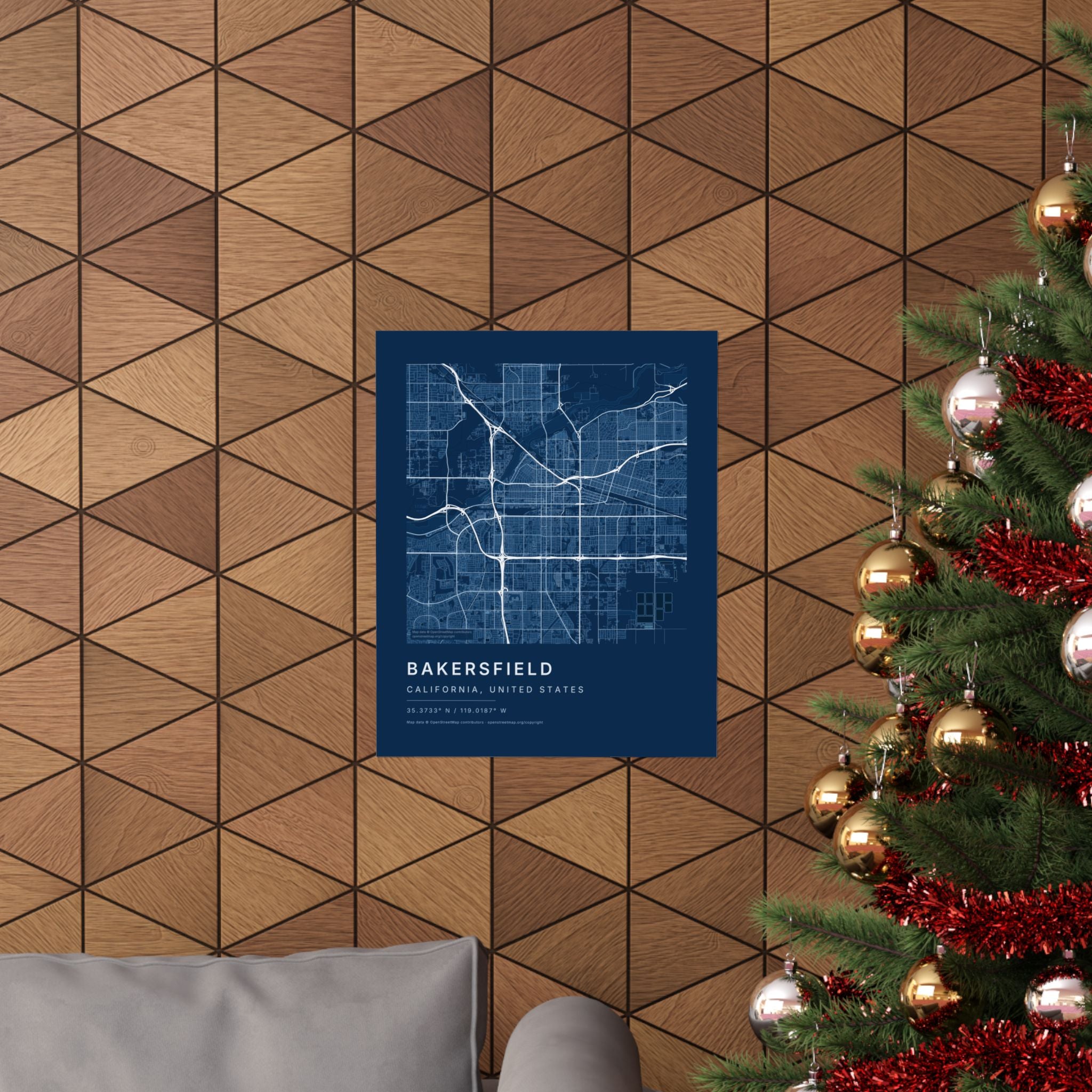 Bakersfield, California City Map Print — Blueprint Navy Street Map Wall Art