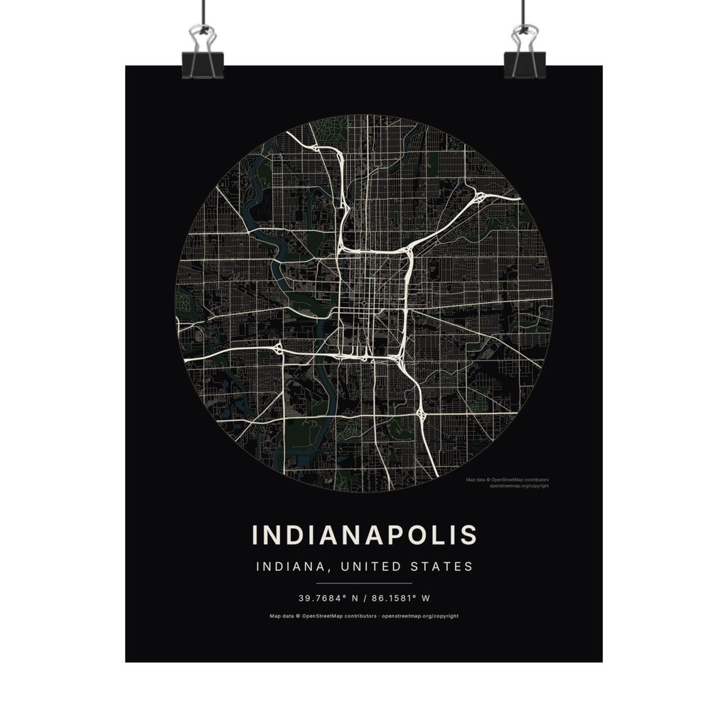 Indianapolis, Indiana City Map Print — Noir Black Street Map Wall Art
