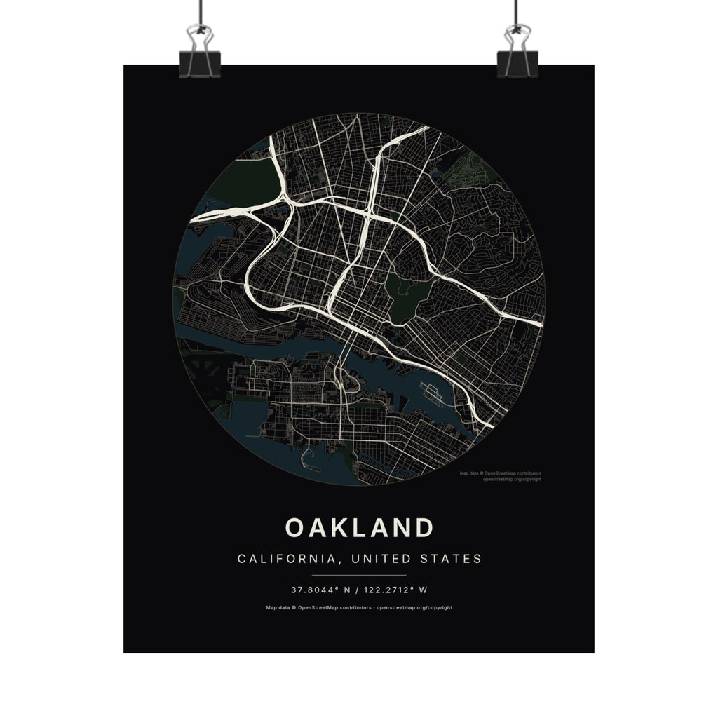 Oakland, California City Map Print — Noir Black Street Map Wall Art