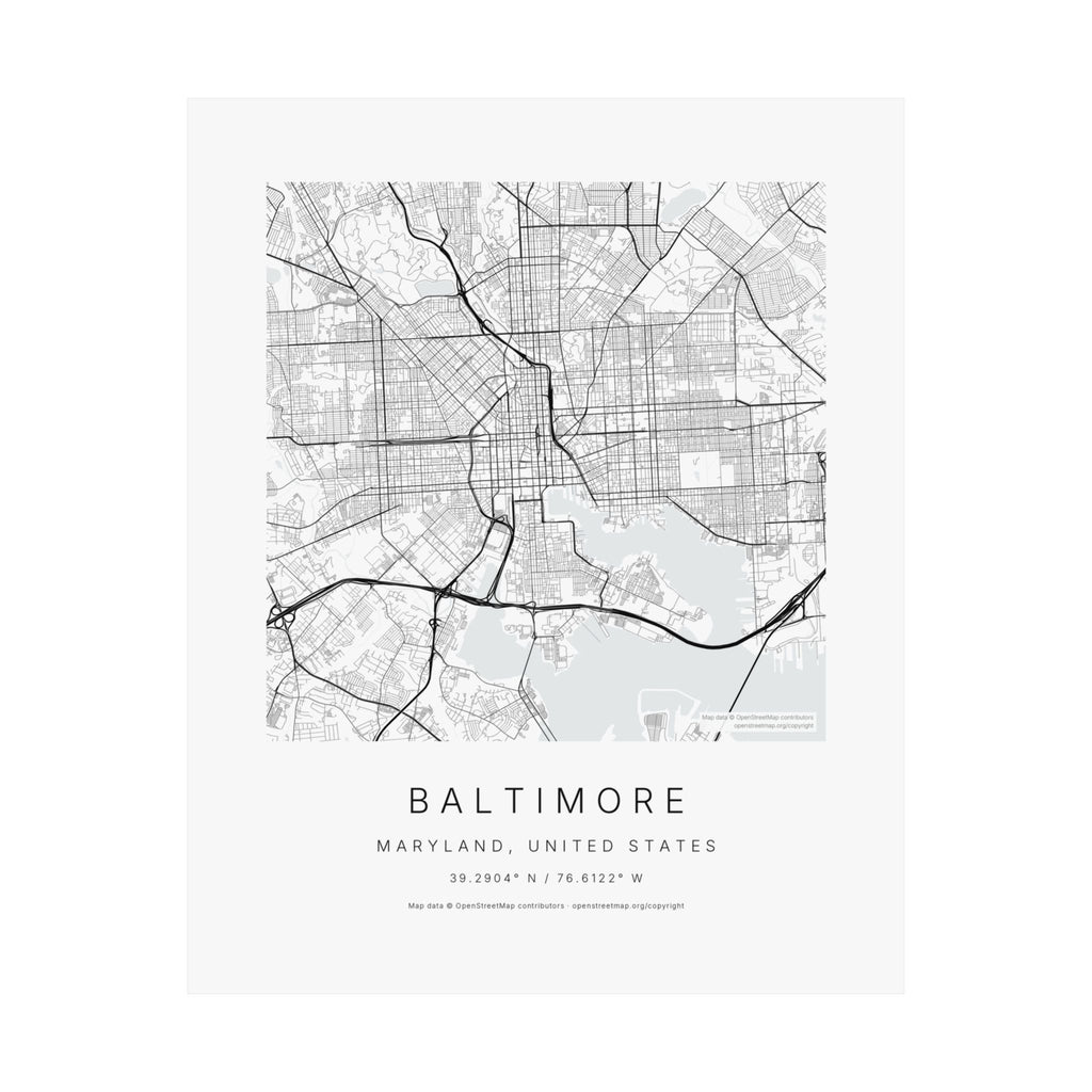 Baltimore, Maryland City Map Print — Minimalist Street Map Wall Art