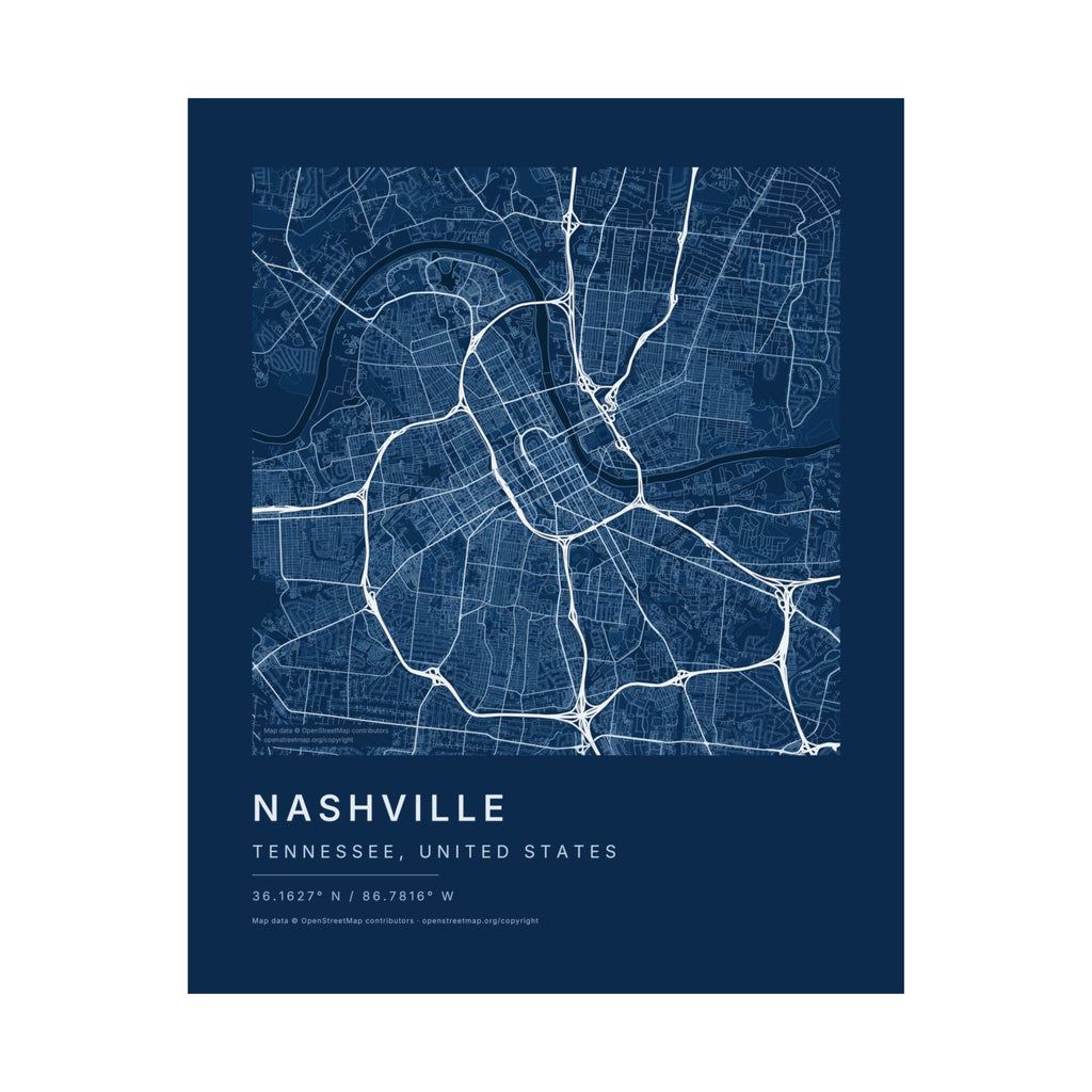 Nashville, Tennessee City Map Print — Blueprint Navy Street Map Wall Art