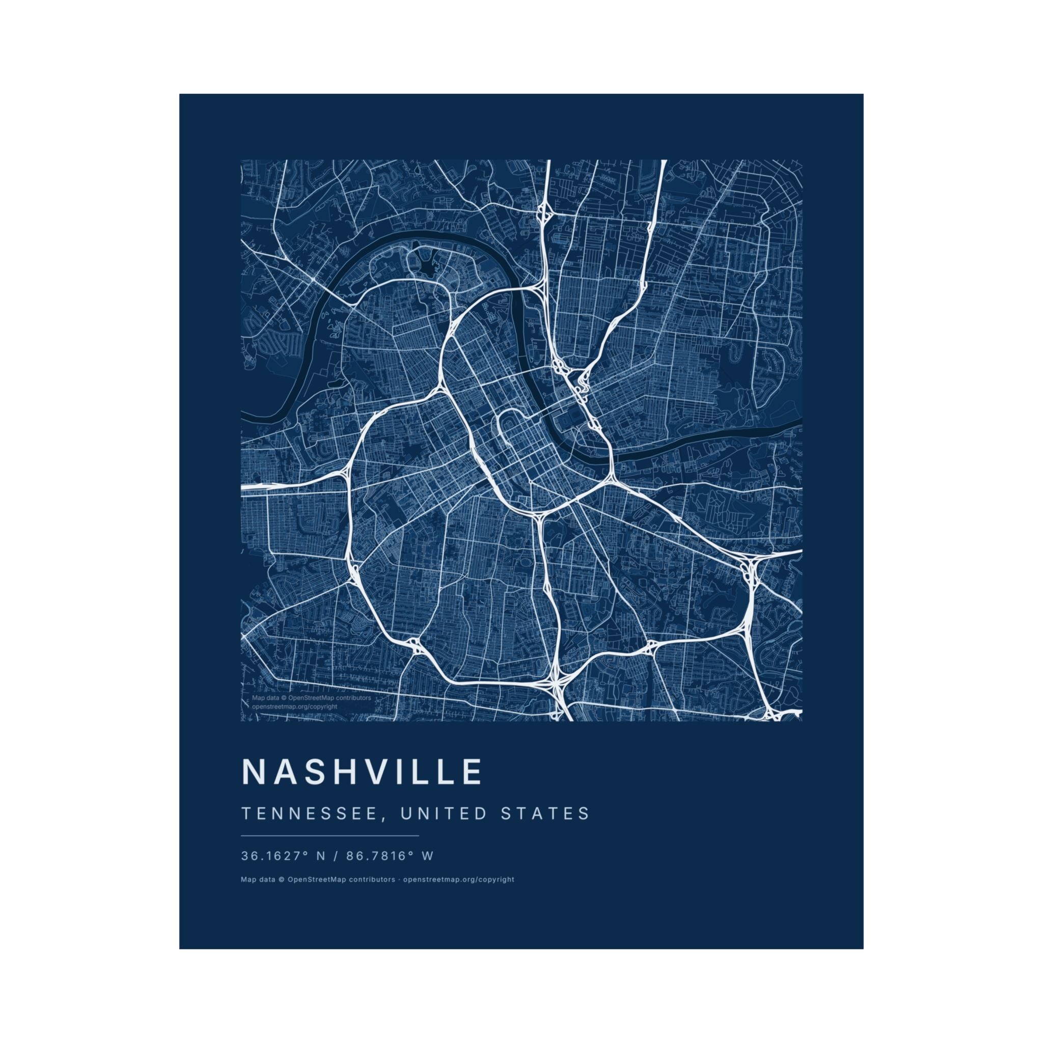 Nashville, Tennessee City Map Print — Blueprint Navy Street Map Wall Art