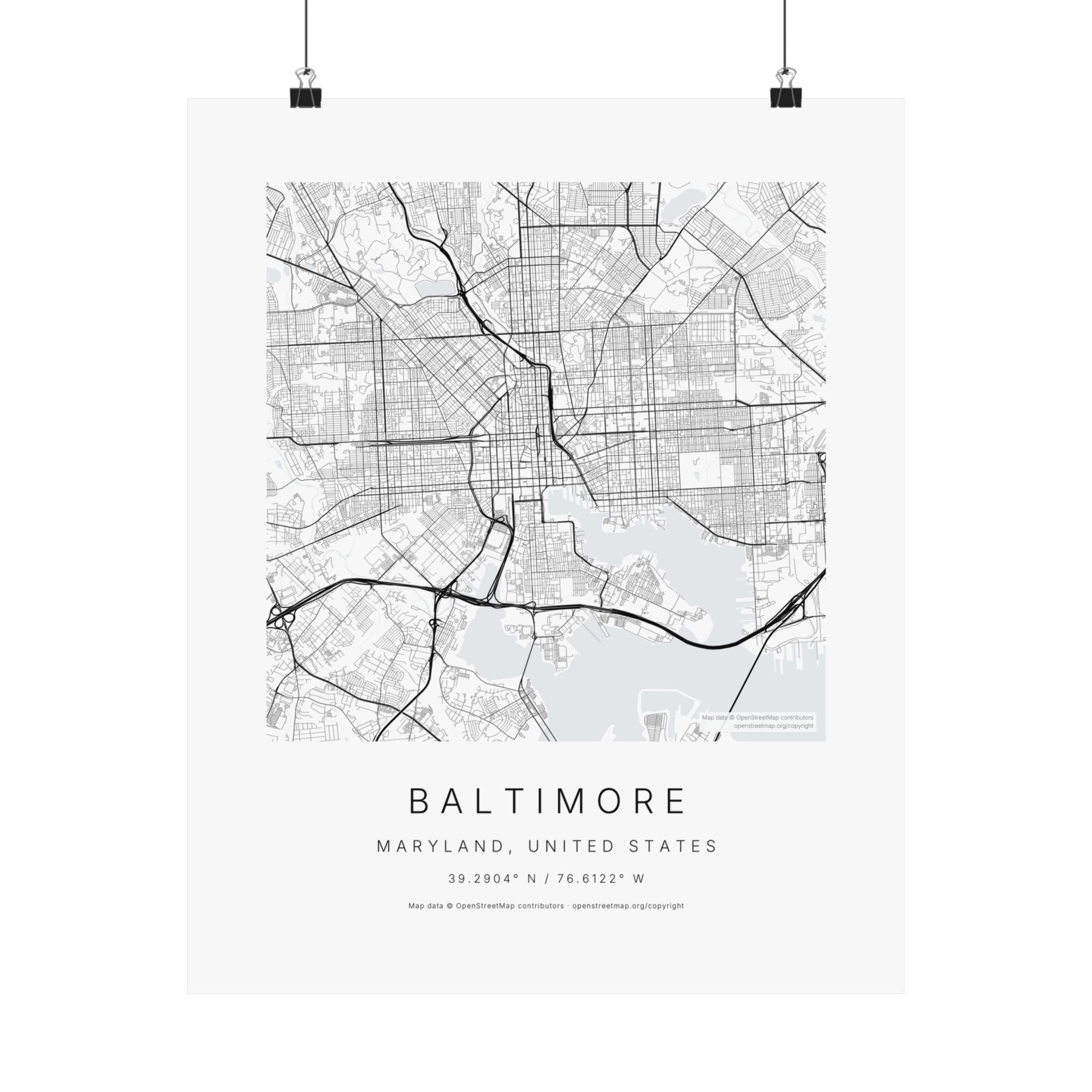 Baltimore, Maryland City Map Print — Minimalist Street Map Wall Art