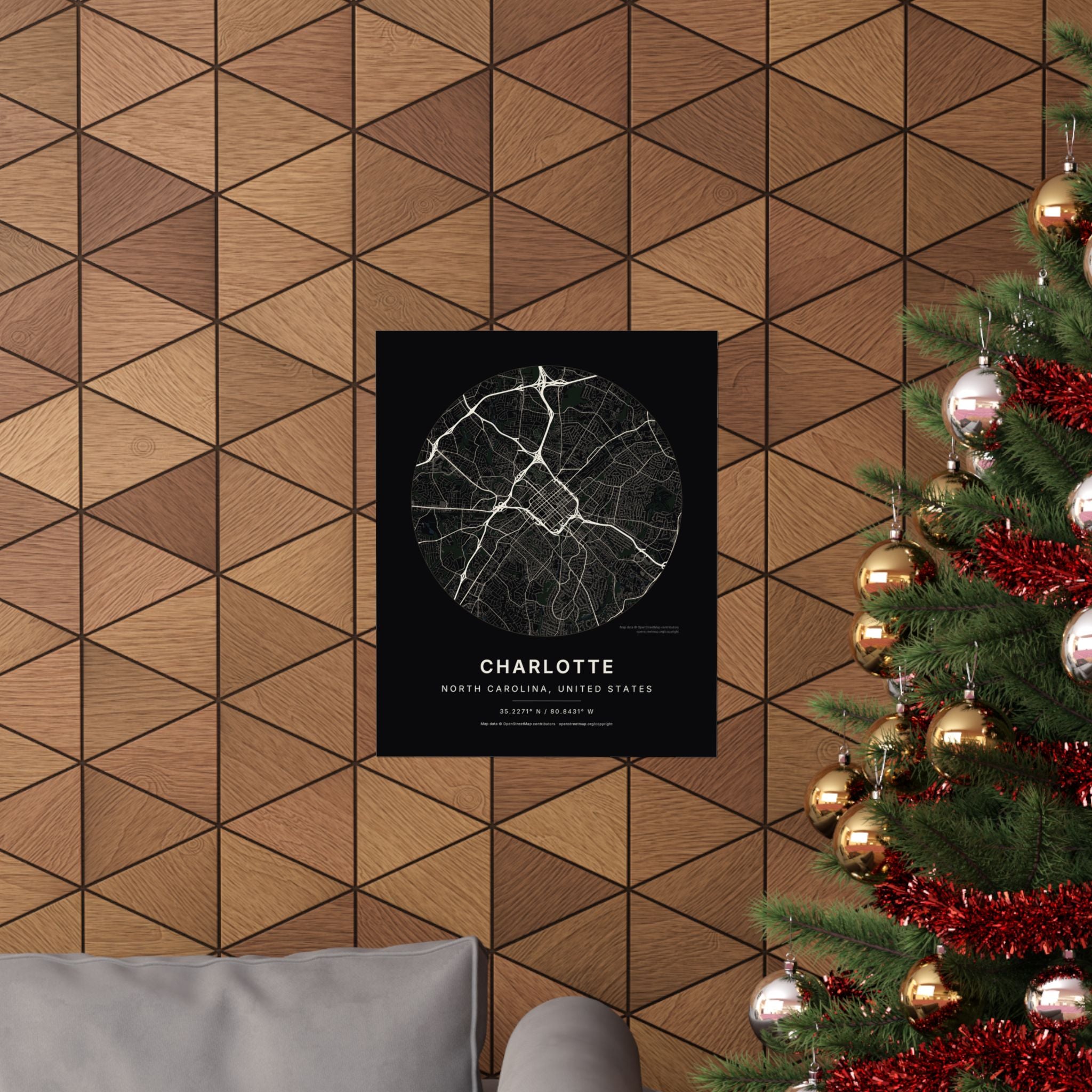Charlotte, North Carolina City Map Print — Noir Black Street Map Wall Art