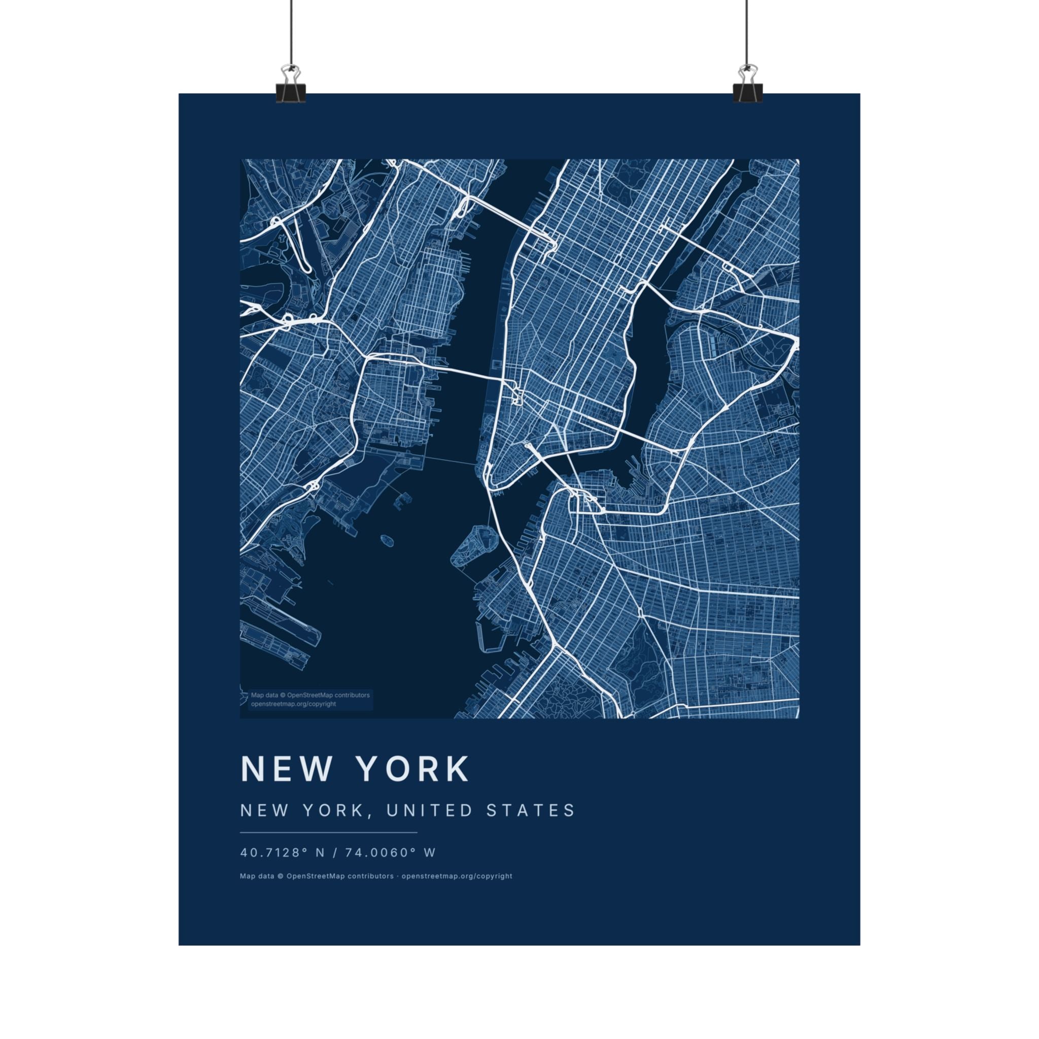 New York, New York City Map Print — Blueprint Navy Street Map Wall Art