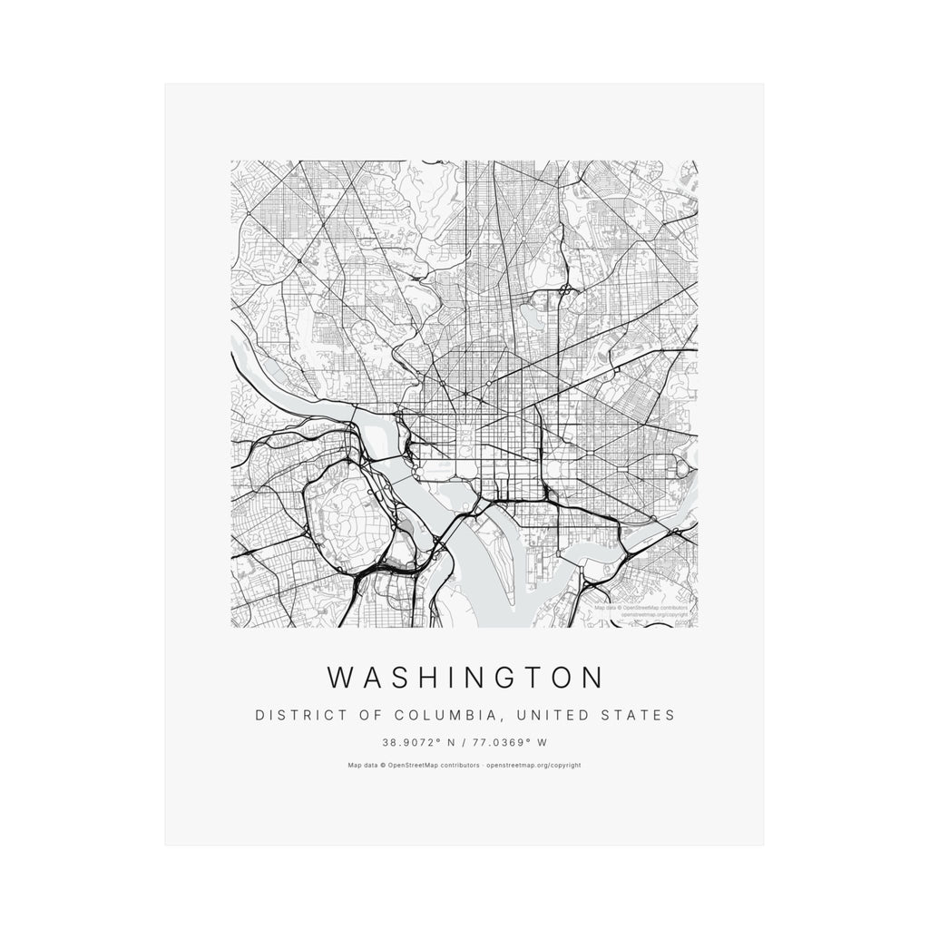 Washington, District of Columbia City Map Print — Minimalist Street Map Wall Art