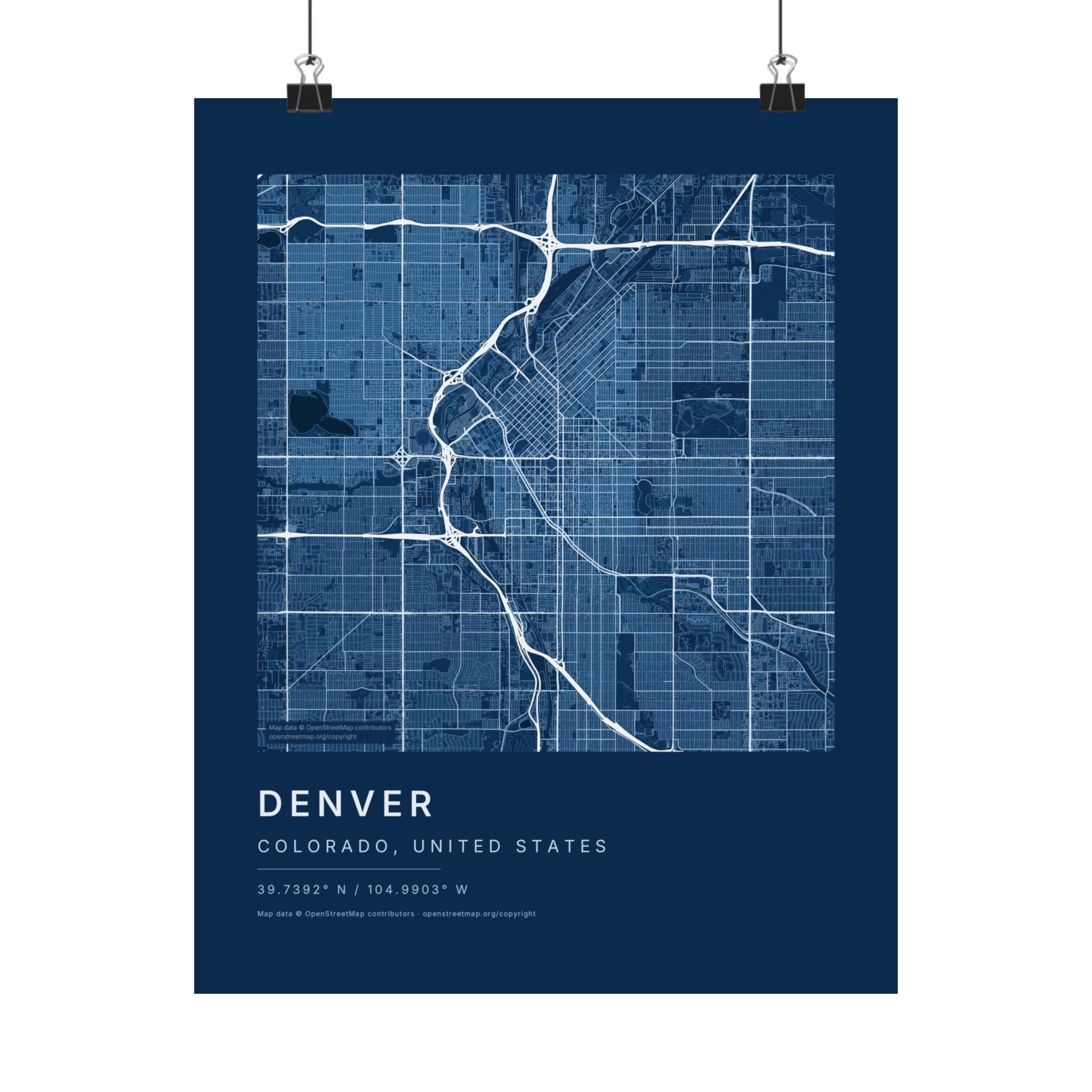 Denver, Colorado City Map Print — Blueprint Navy Street Map Wall Art
