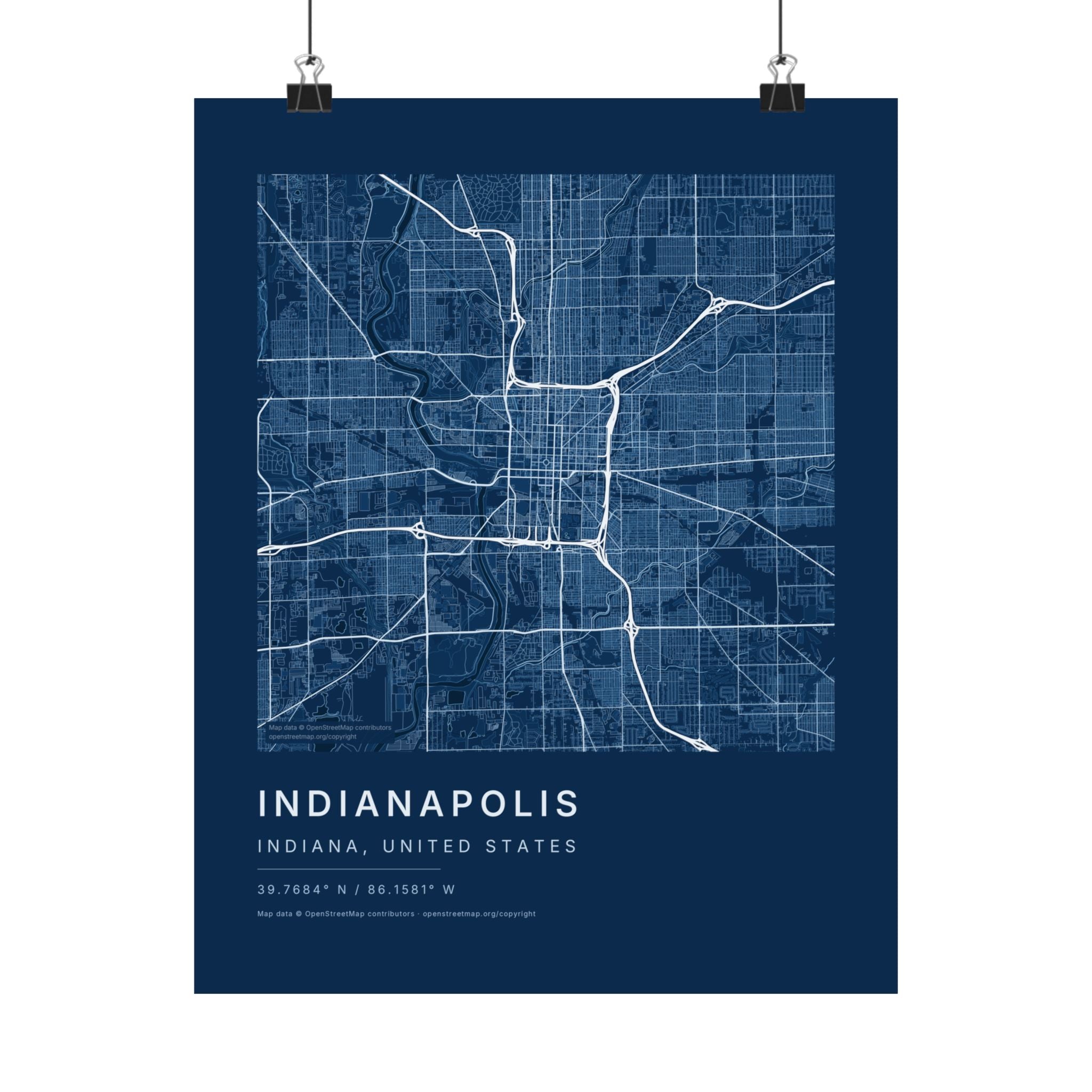 Indianapolis, Indiana City Map Print — Blueprint Navy Street Map Wall Art
