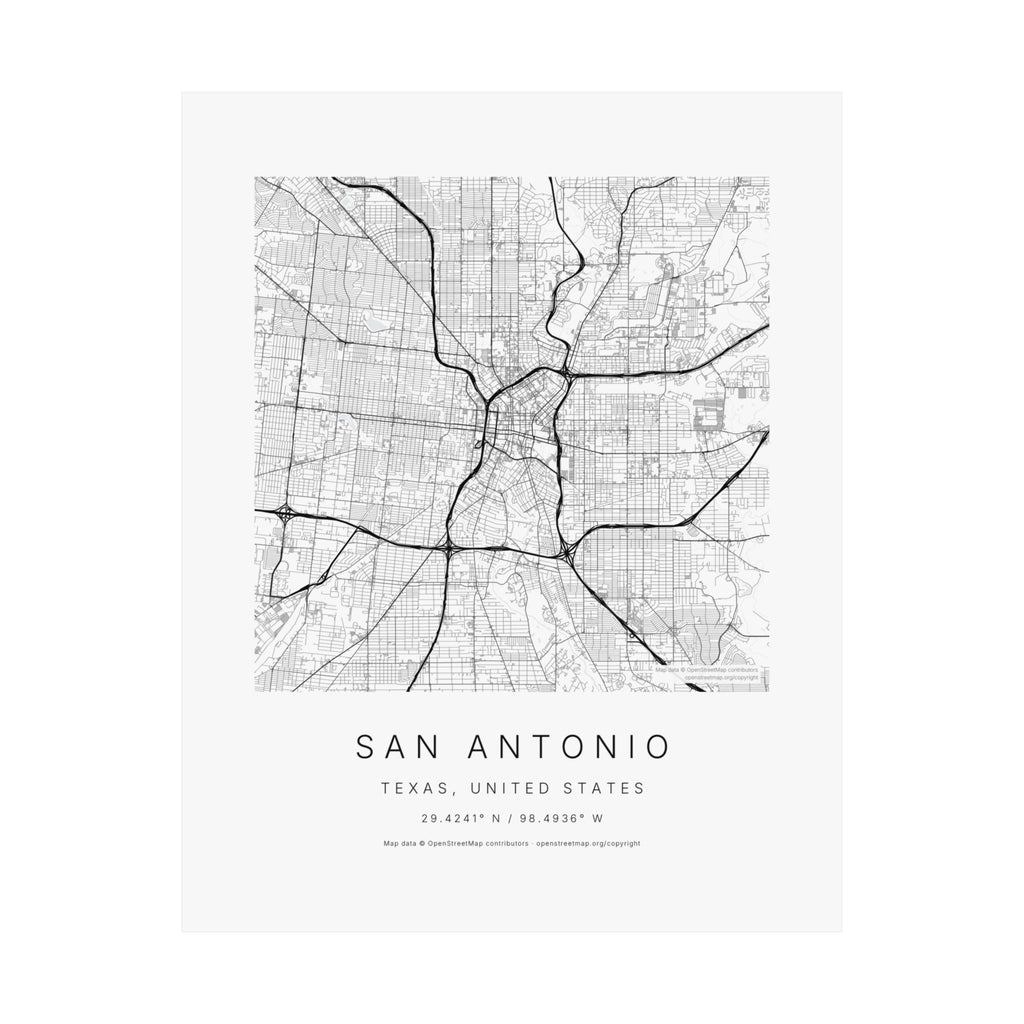 San Antonio, Texas City Map Print — Minimalist Street Map Wall Art