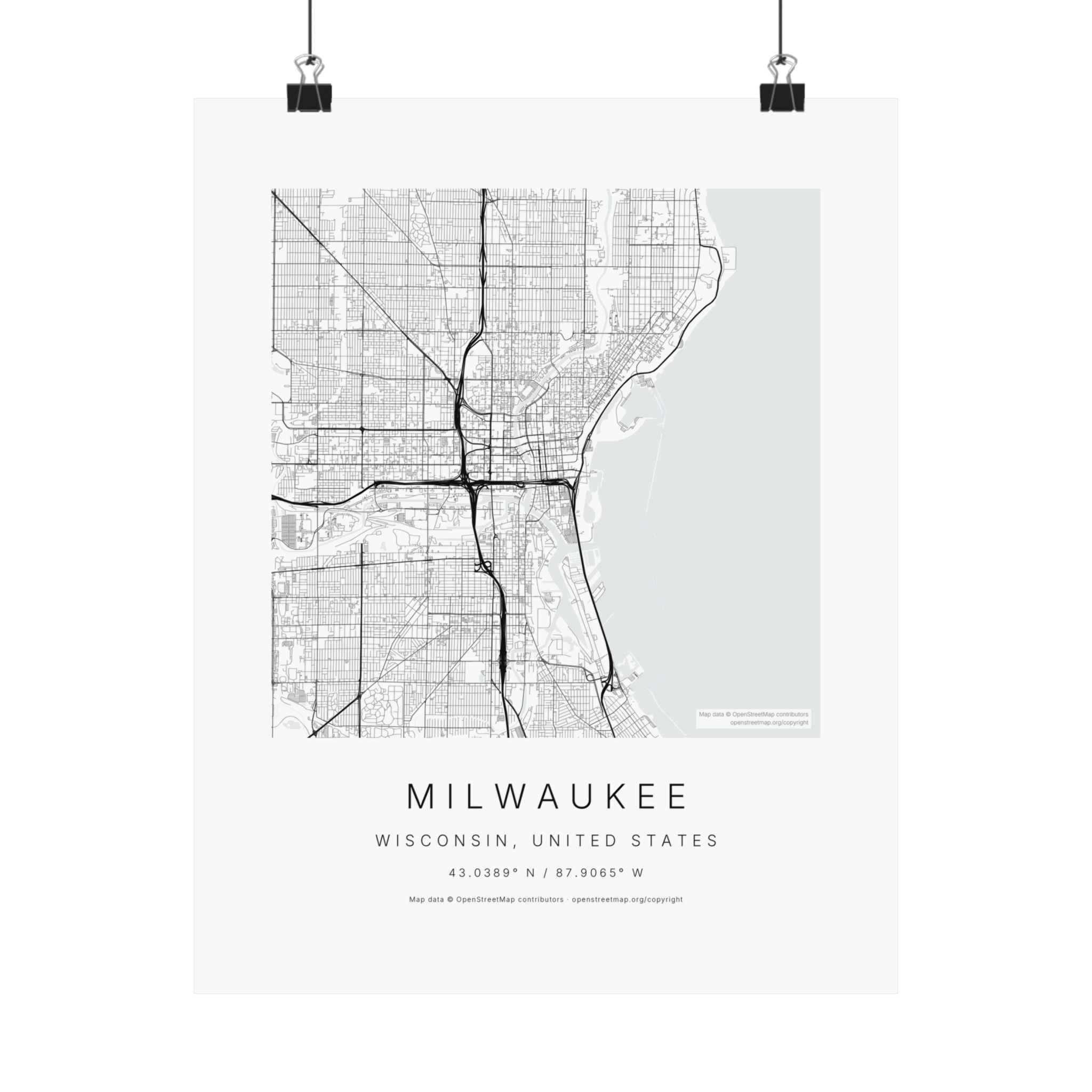 Milwaukee, Wisconsin City Map Print — Minimalist Street Map Wall Art