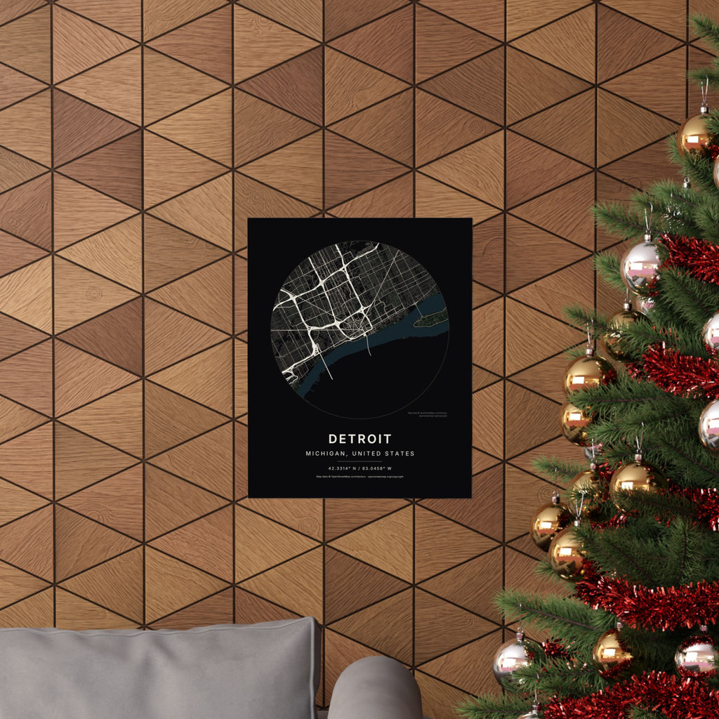 Detroit, Michigan City Map Print — Noir Black Street Map Wall Art