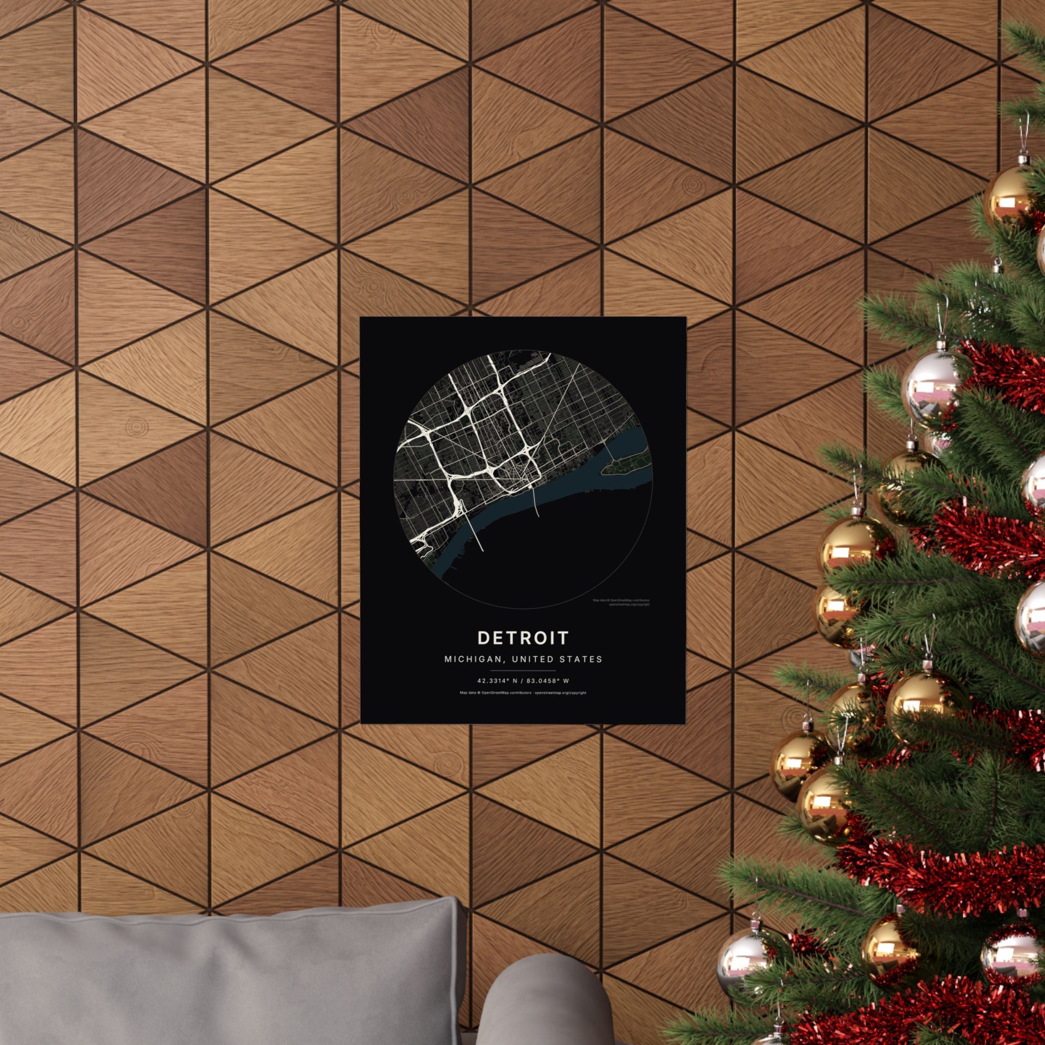 Detroit, Michigan City Map Print — Noir Black Street Map Wall Art
