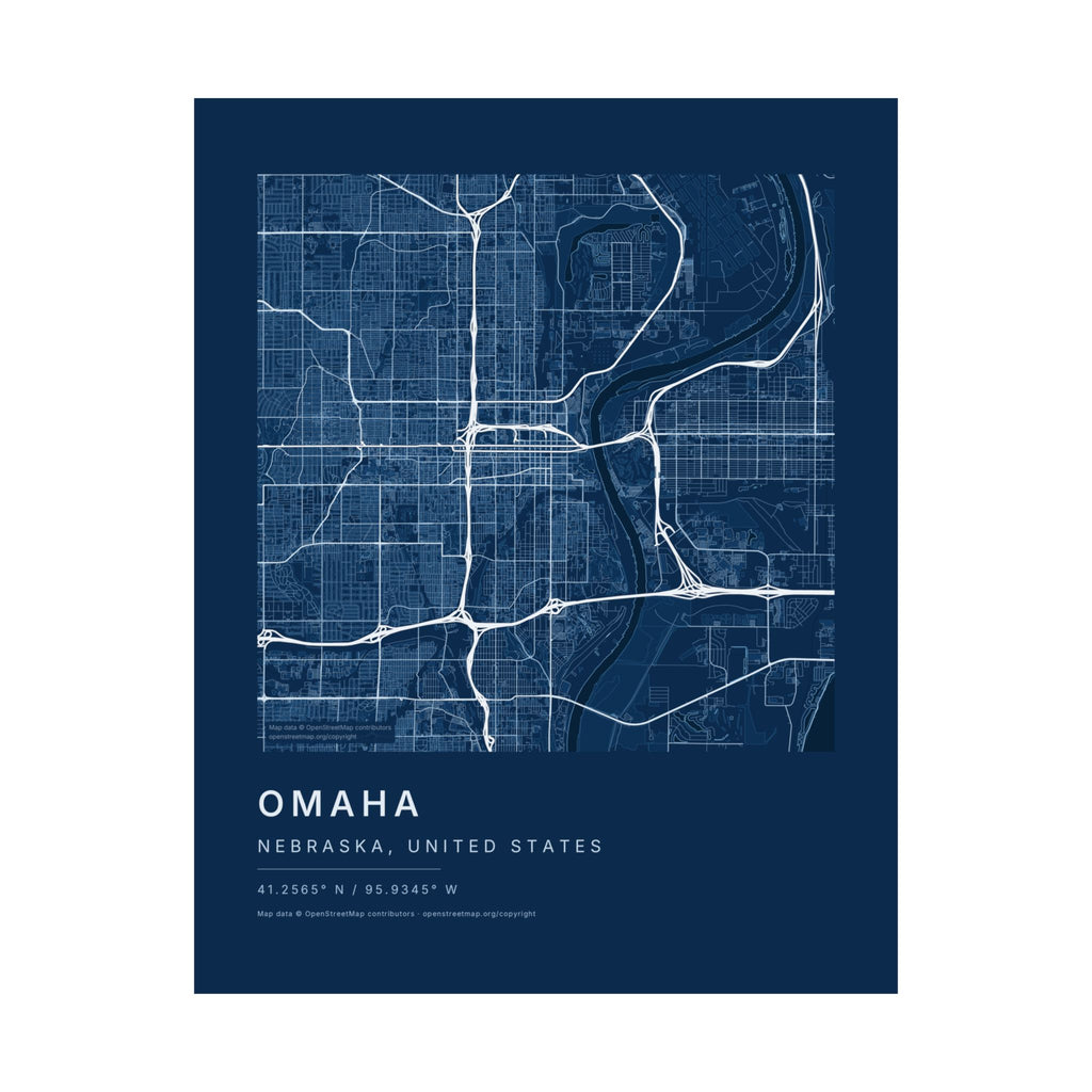 Omaha, Nebraska City Map Print — Blueprint Navy Street Map Wall Art
