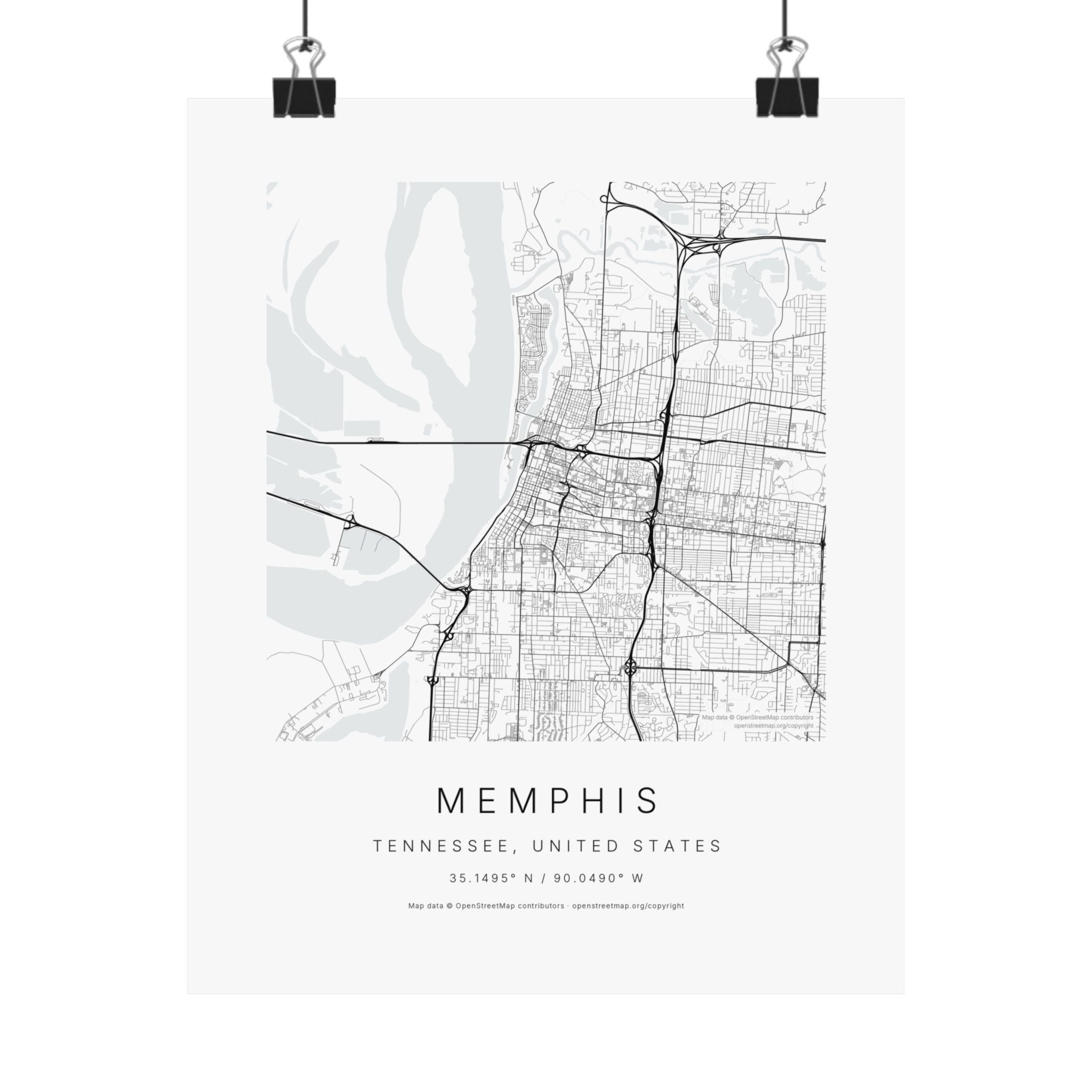 Memphis, Tennessee City Map Print — Minimalist Street Map Wall Art