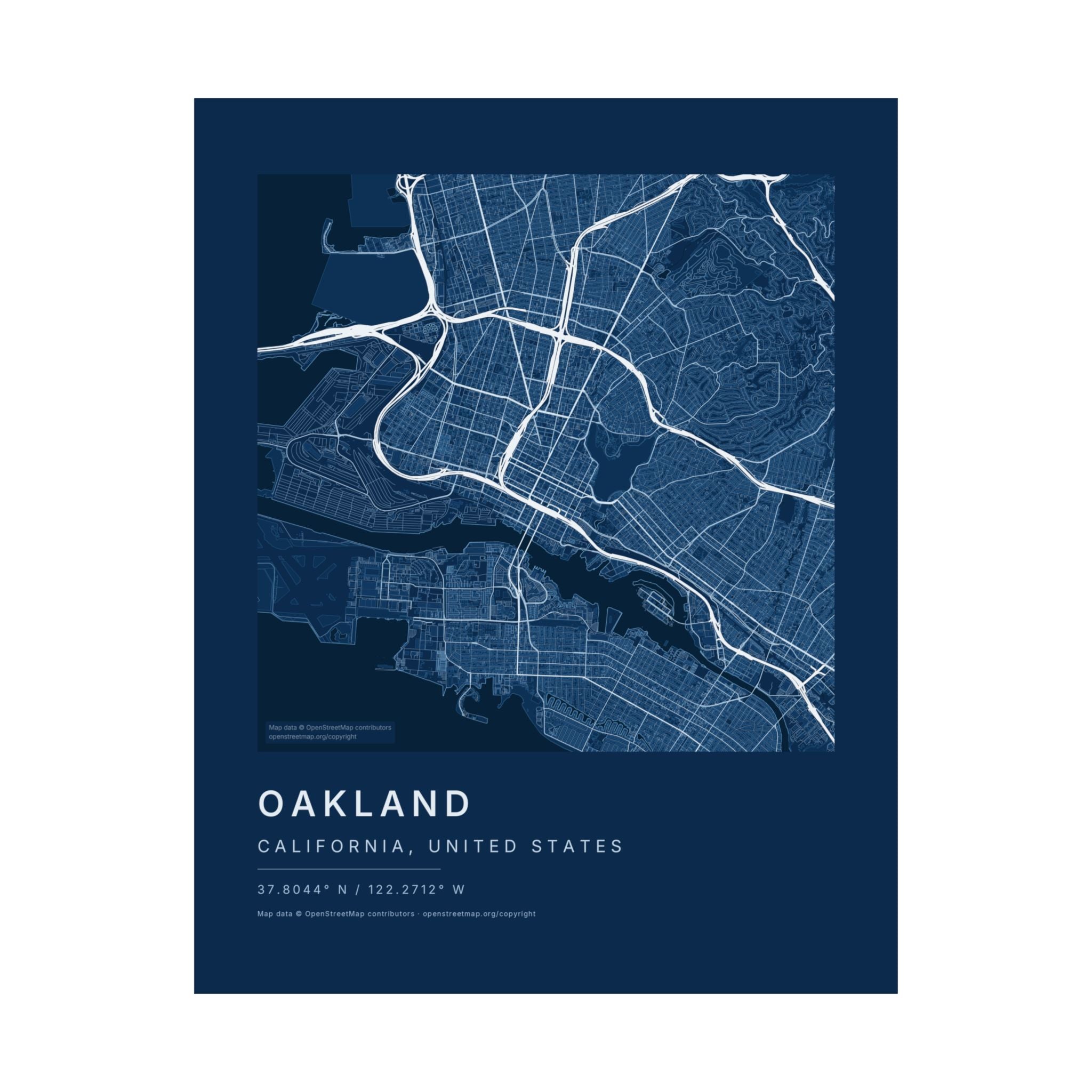 Oakland, California City Map Print — Blueprint Navy Street Map Wall Art