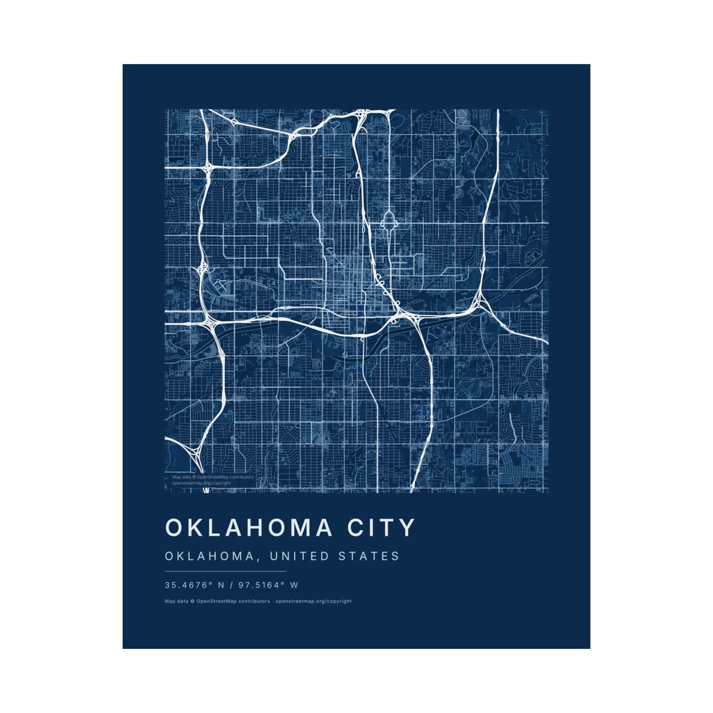 Oklahoma City, Oklahoma City Map Print — Blueprint Navy Street Map Wall Art