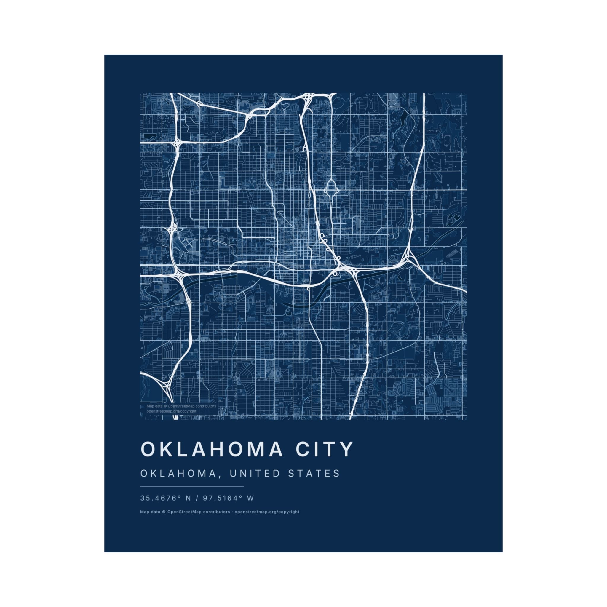 Oklahoma City, Oklahoma City Map Print — Blueprint Navy Street Map Wall Art