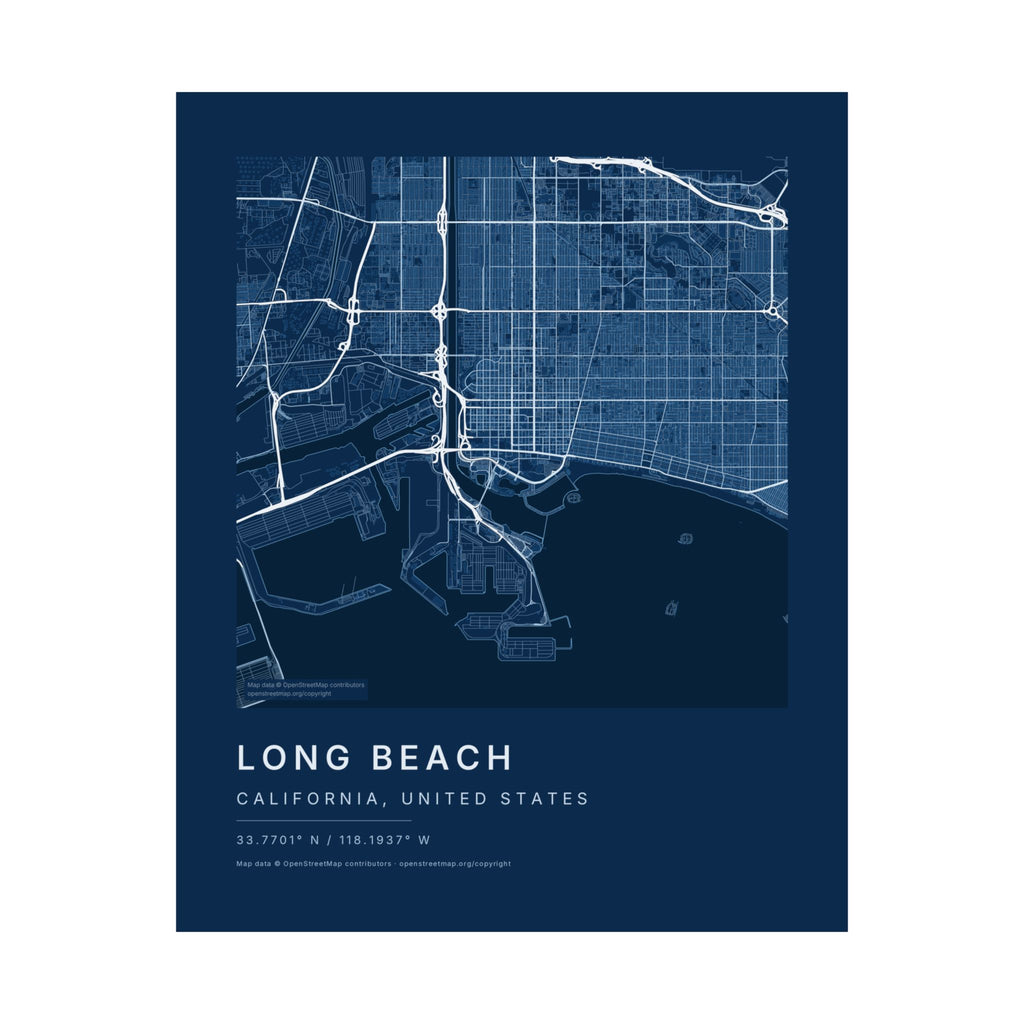 Long Beach, California City Map Print — Blueprint Navy Street Map Wall Art