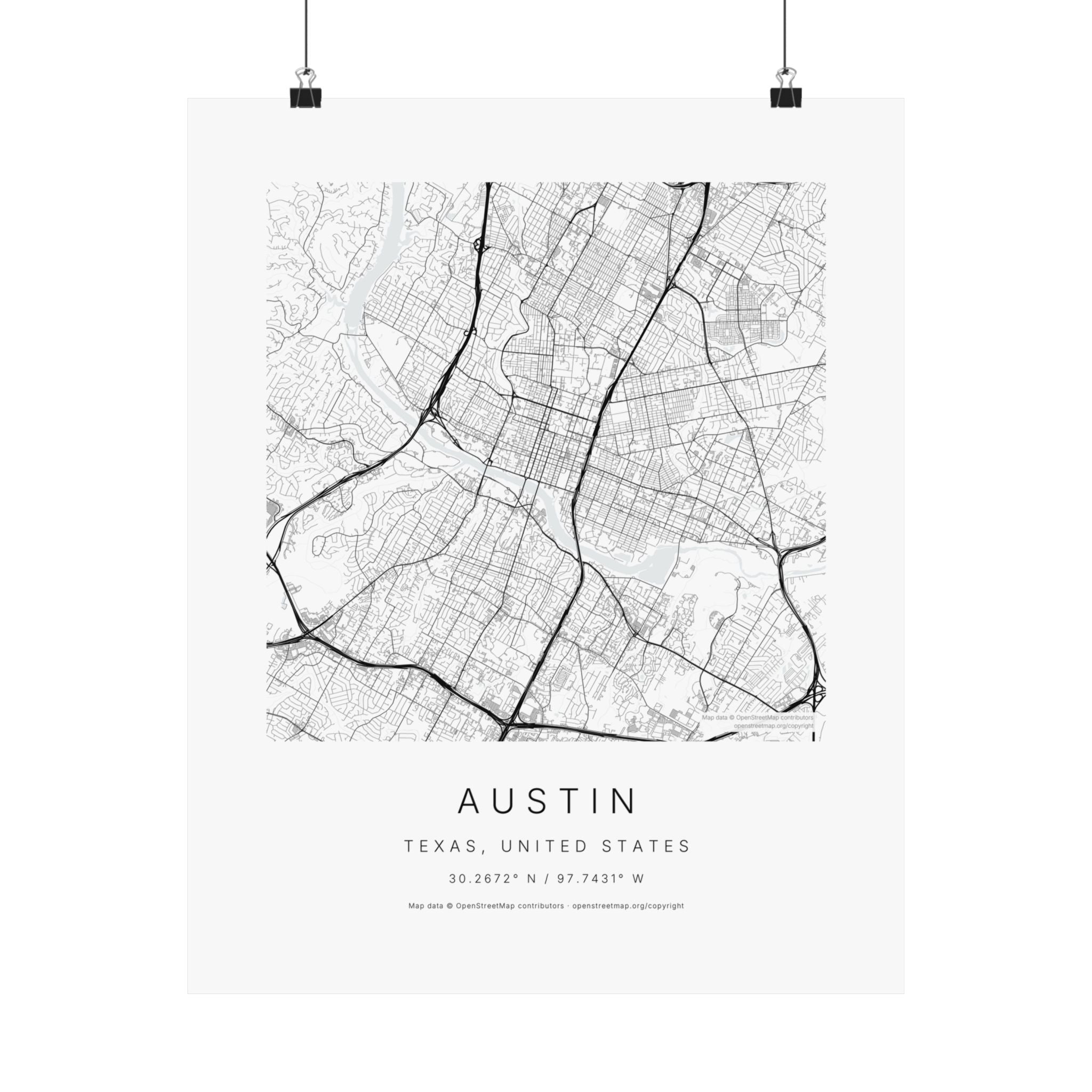 Austin, Texas City Map Print — Minimalist Street Map Wall Art
