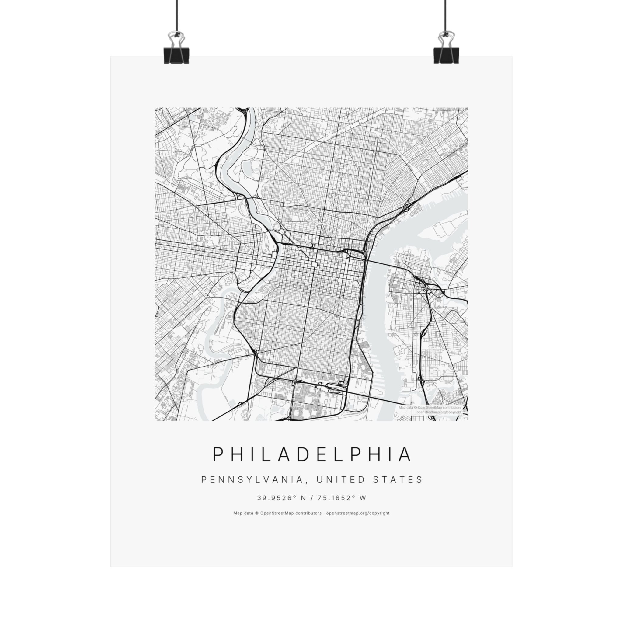 Philadelphia, Pennsylvania City Map Print — Minimalist Street Map Wall Art