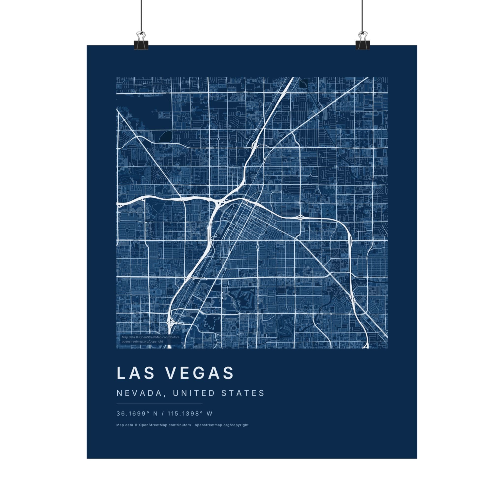 Las Vegas, Nevada City Map Print — Blueprint Navy Street Map Wall Art
