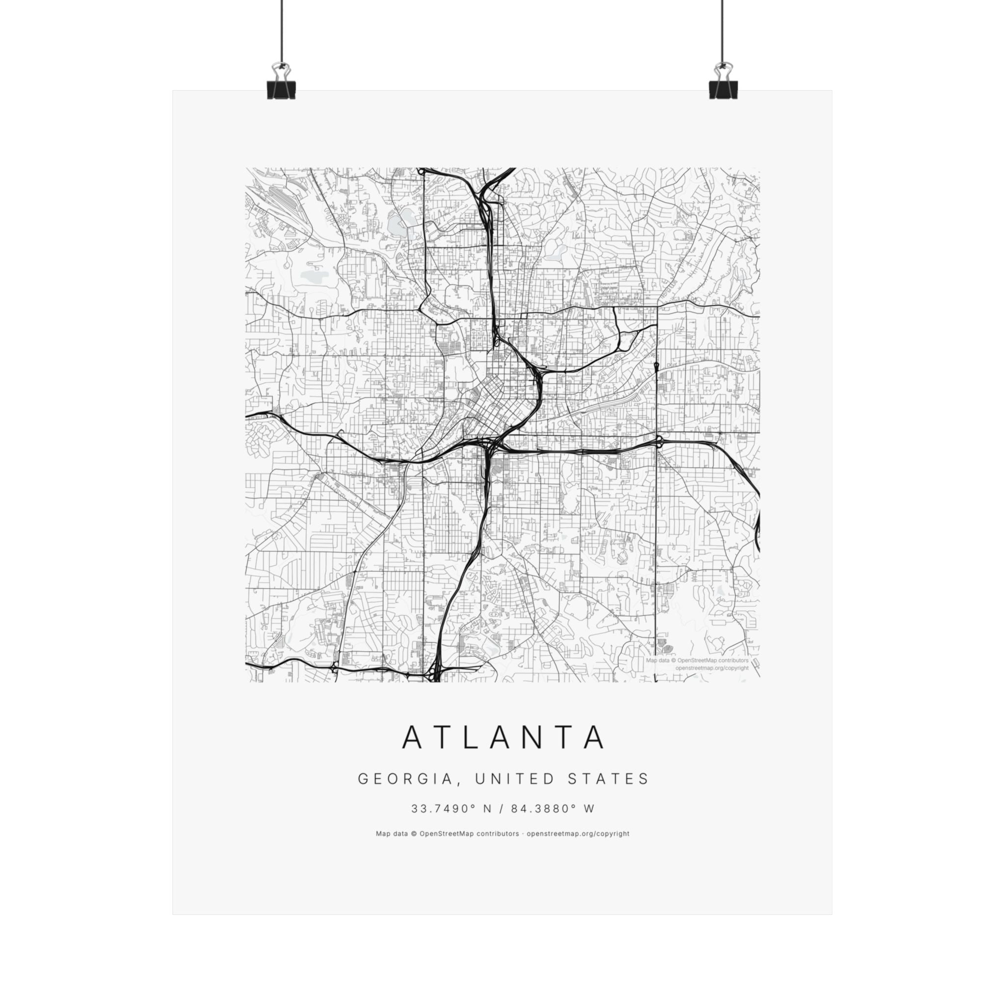 Atlanta, Georgia City Map Print — Minimalist Street Map Wall Art