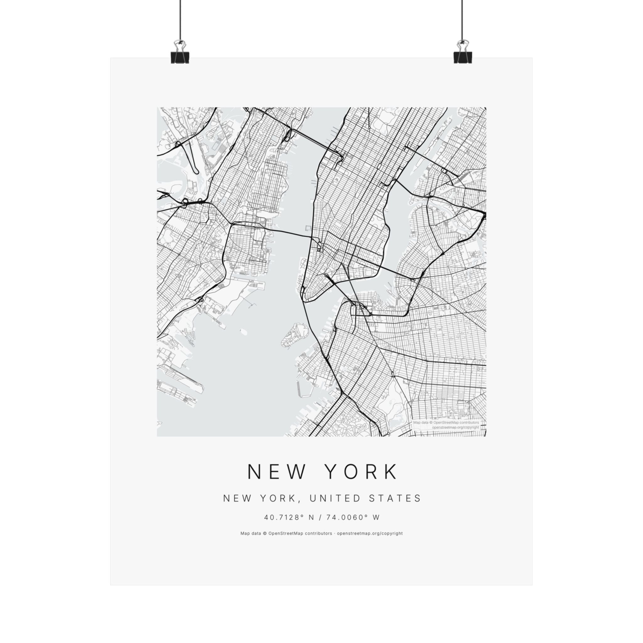 New York, New York City Map Print — Minimalist Street Map Wall Art