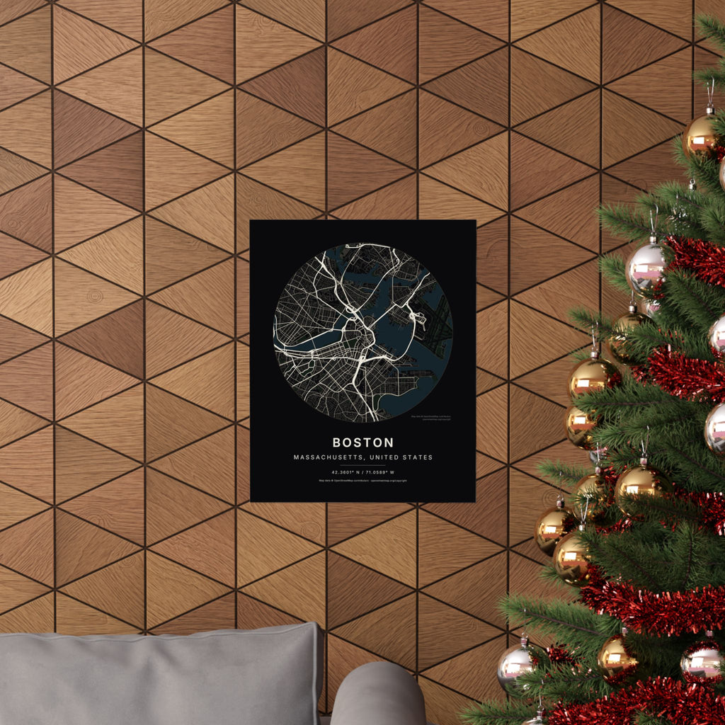 Boston, Massachusetts City Map Print — Noir Black Street Map Wall Art