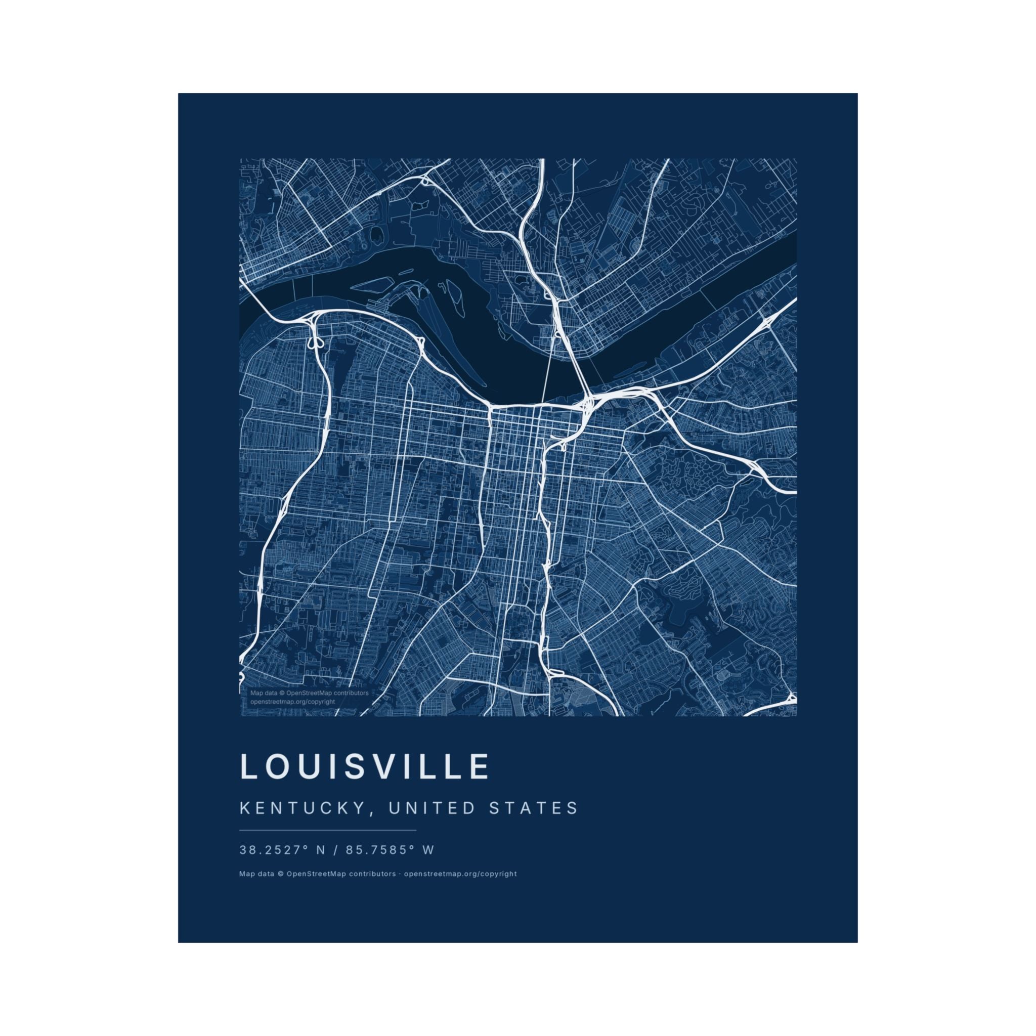 Louisville, Kentucky City Map Print — Blueprint Navy Street Map Wall Art