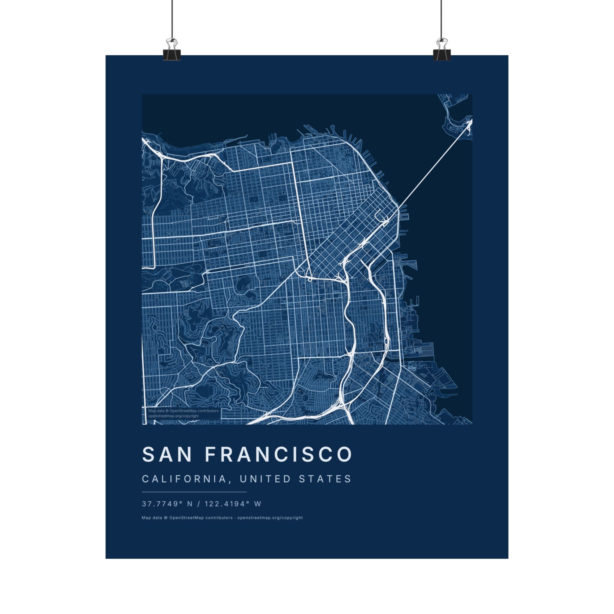 San Francisco, California City Map Print — Blueprint Navy Street Map Wall Art