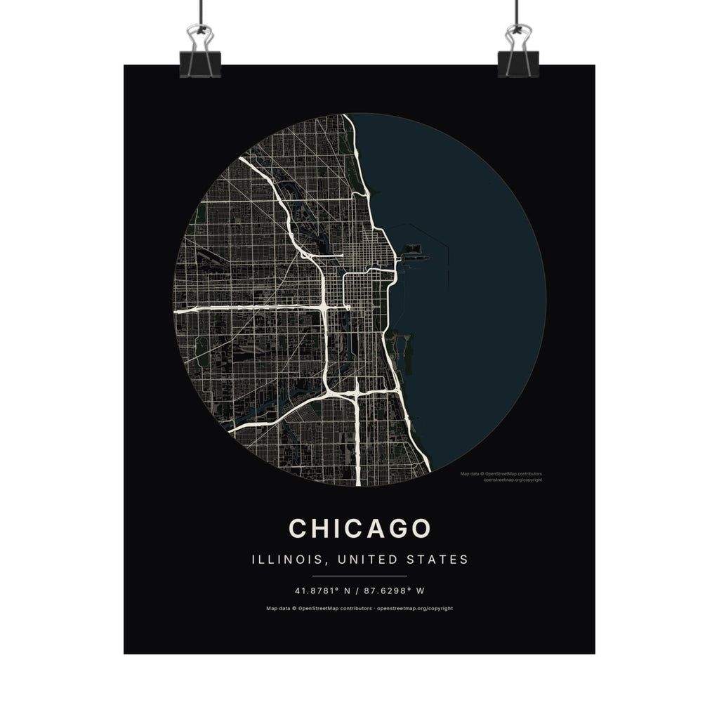 Chicago, Illinois City Map Print — Noir Black Street Map Wall Art