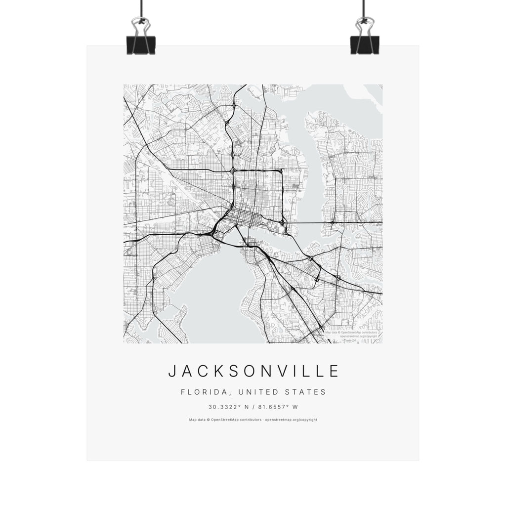Jacksonville, Florida City Map Print — Minimalist Street Map Wall Art