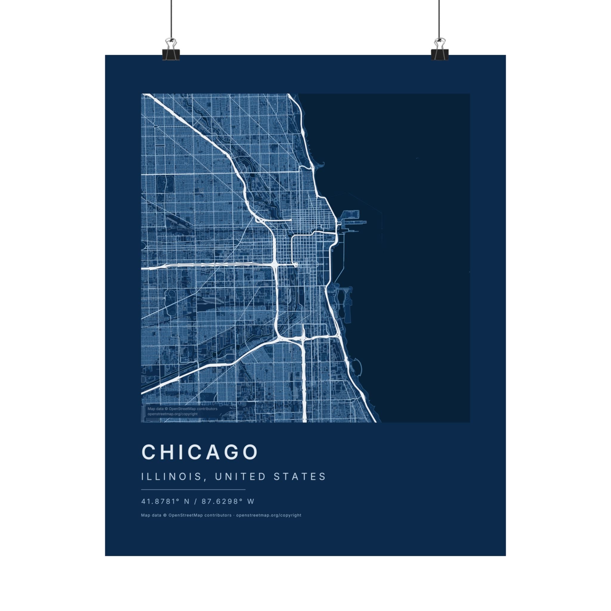 Chicago, Illinois City Map Print — Blueprint Navy Street Map Wall Art