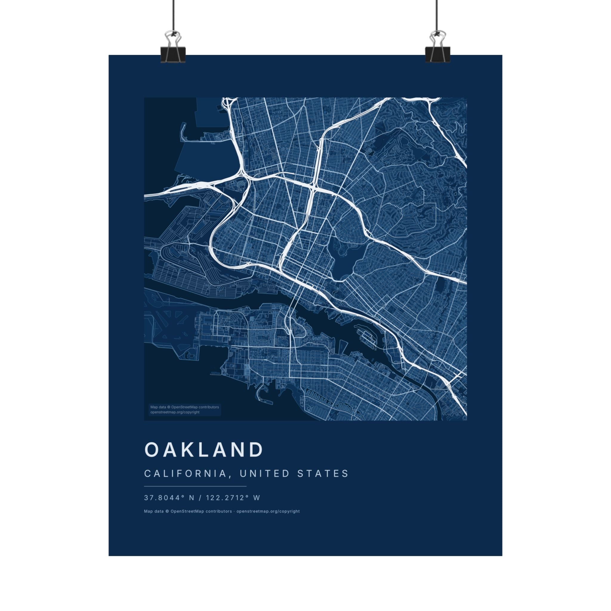 Oakland, California City Map Print — Blueprint Navy Street Map Wall Art