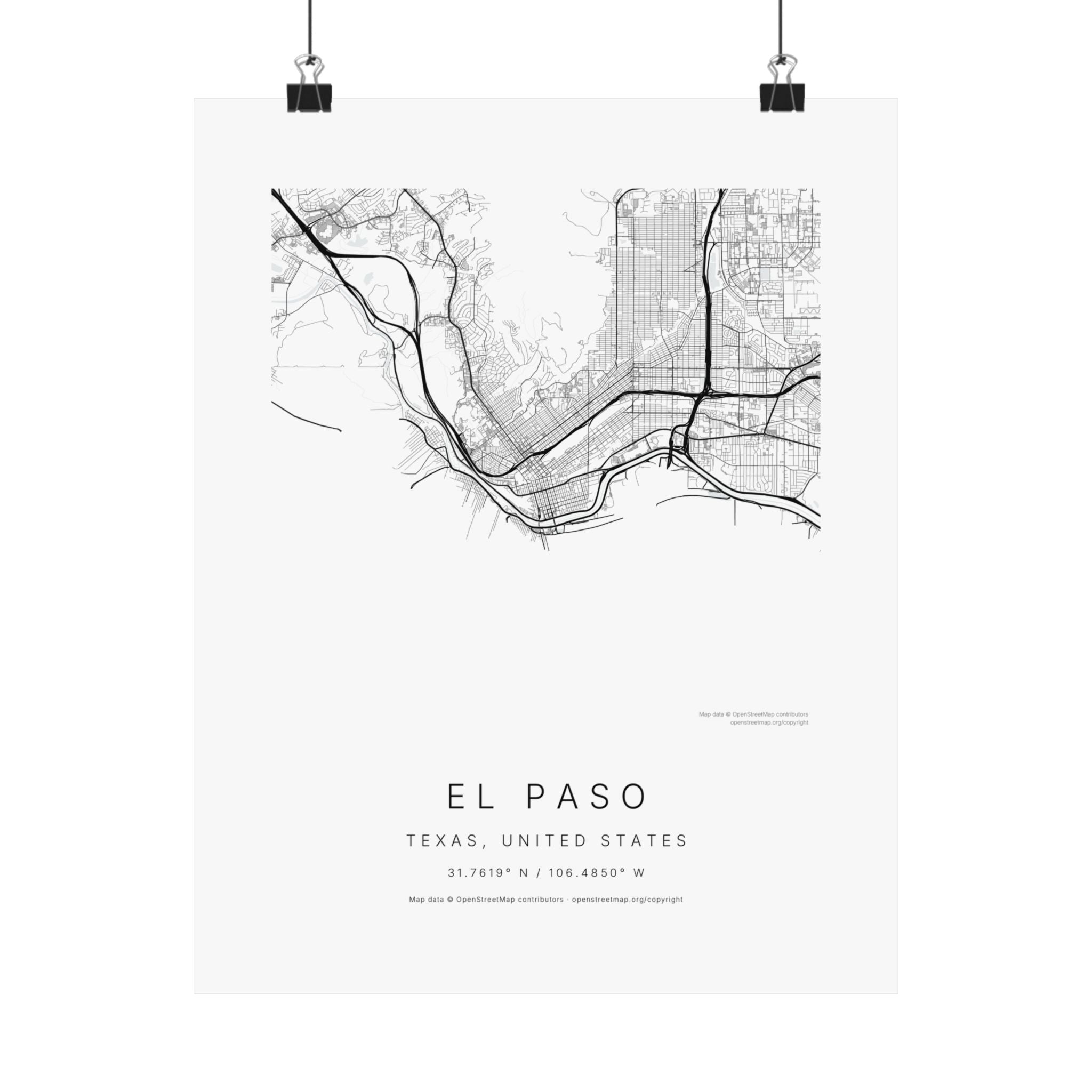 El Paso, Texas City Map Print — Minimalist Street Map Wall Art