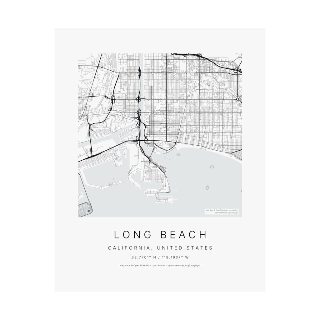 Long Beach, California City Map Print — Minimalist Street Map Wall Art