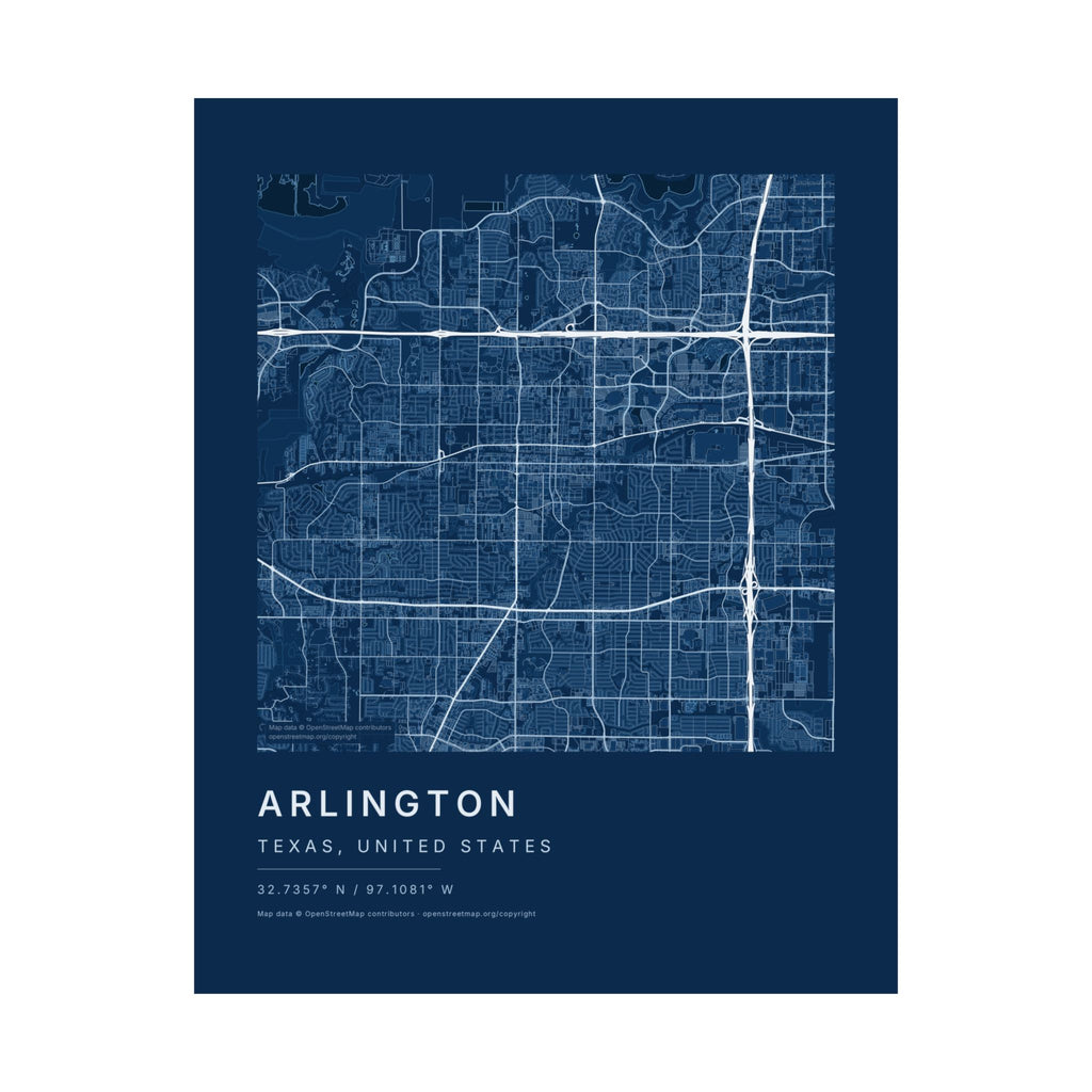 Arlington, Texas City Map Print — Blueprint Navy Street Map Wall Art