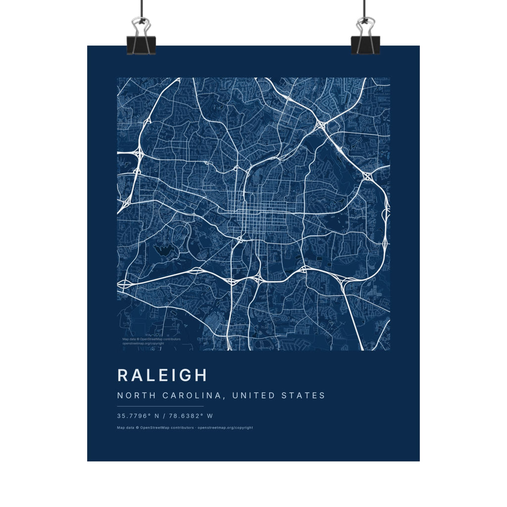 Raleigh, North Carolina City Map Print — Blueprint Navy Street Map Wall Art