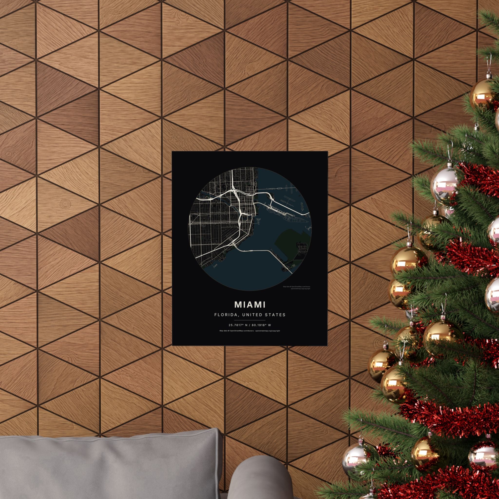 Miami, Florida City Map Print — Noir Black Street Map Wall Art