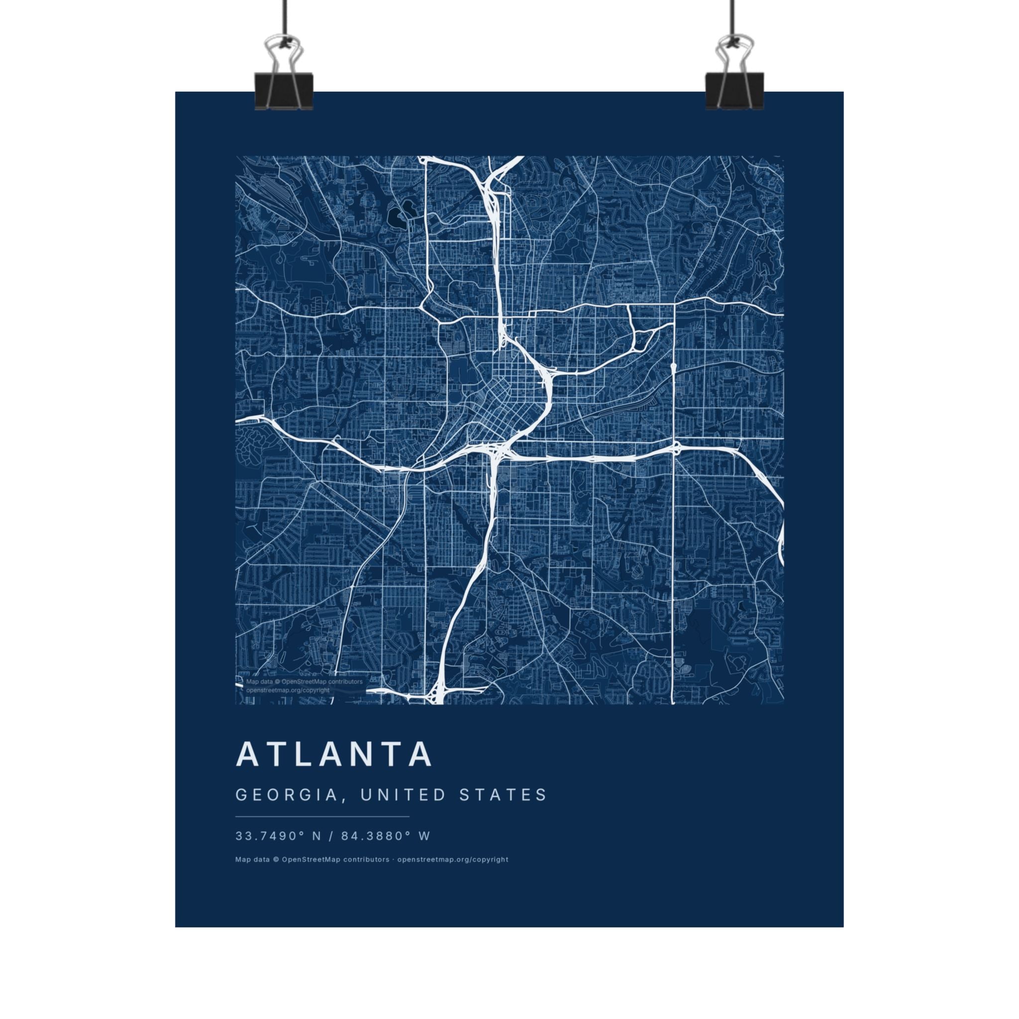 Atlanta, Georgia City Map Print — Blueprint Navy Street Map Wall Art