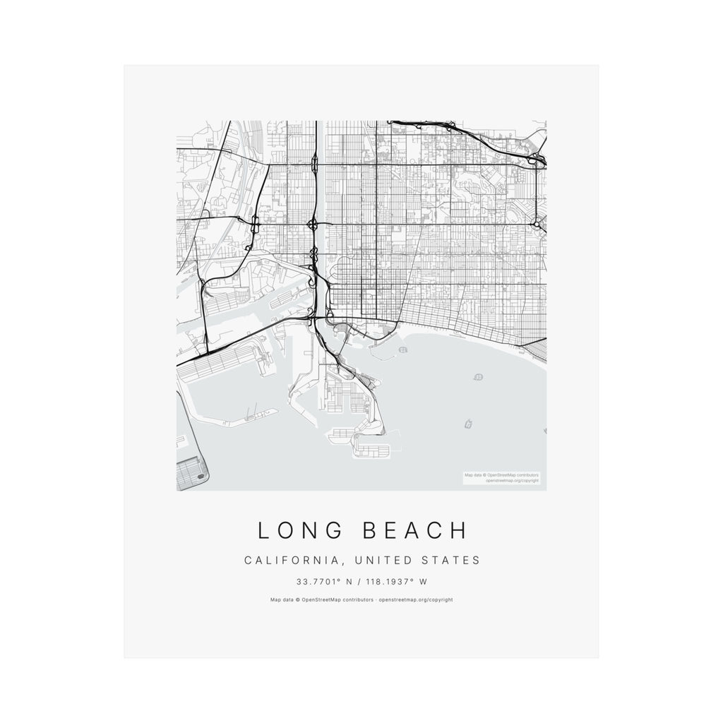 Long Beach, California City Map Print — Minimalist Street Map Wall Art
