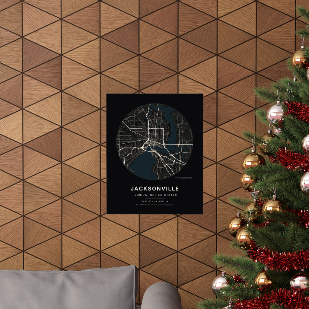 Jacksonville, Florida City Map Print — Noir Black Street Map Wall Art