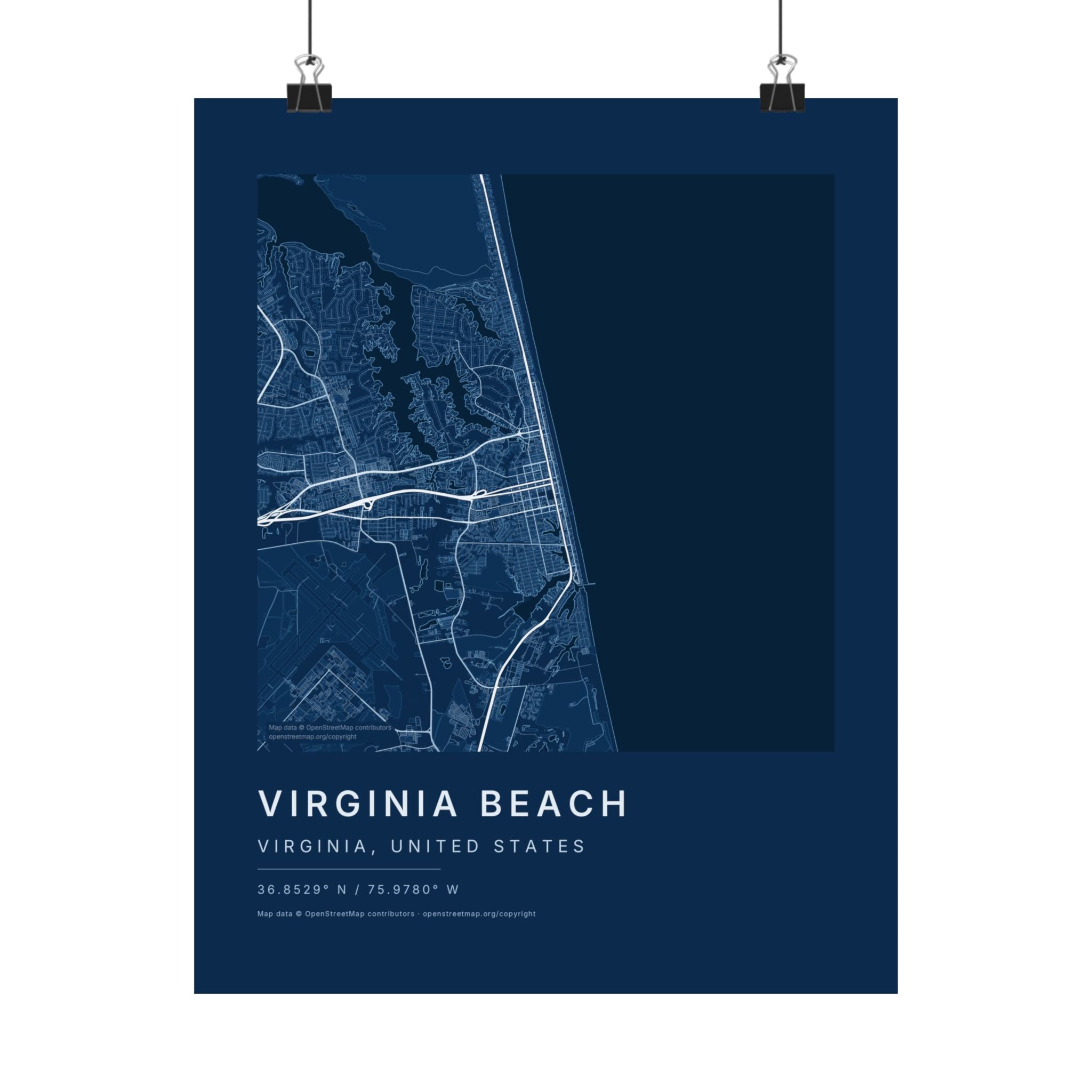 Virginia Beach, Virginia City Map Print — Blueprint Navy Street Map Wall Art