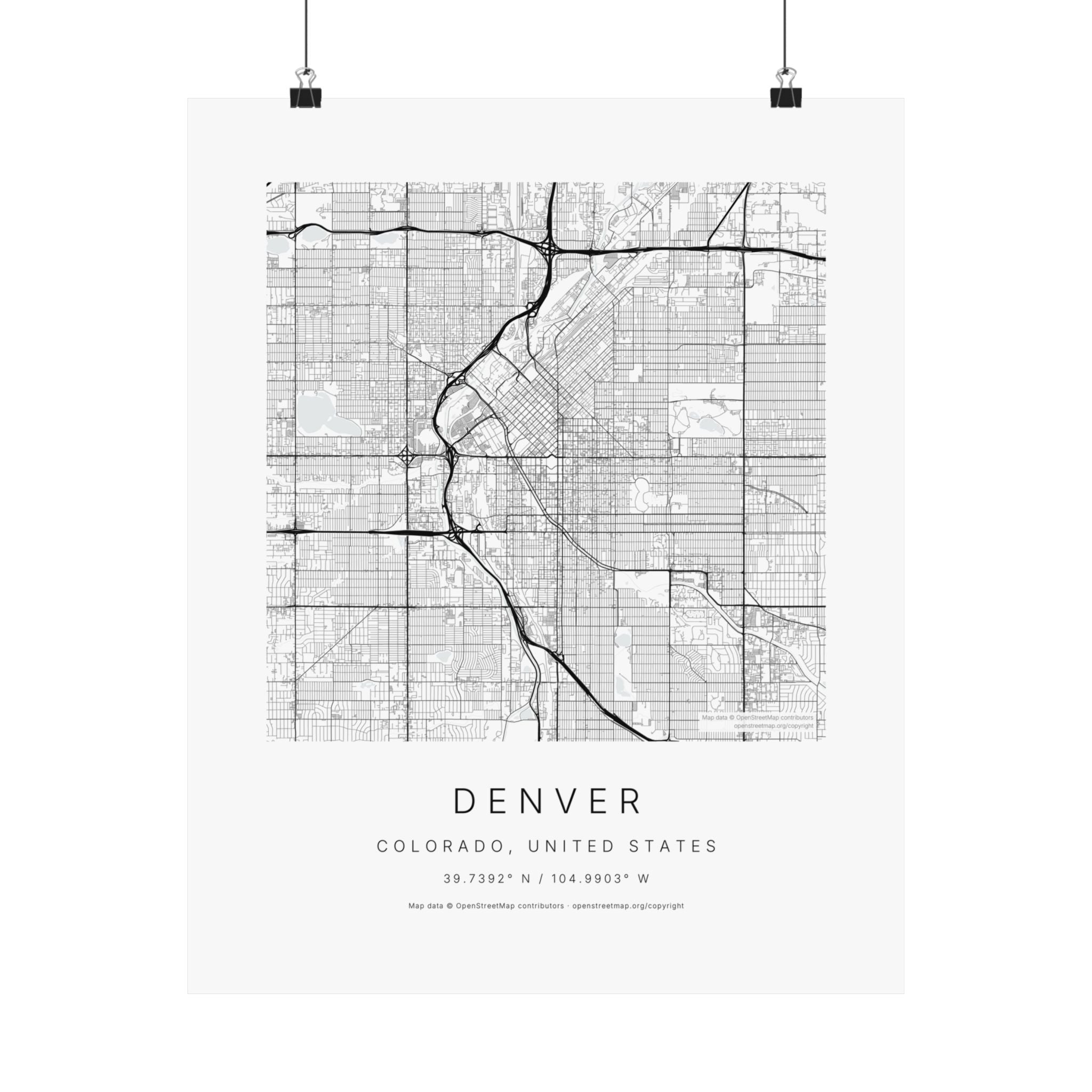 Denver, Colorado City Map Print — Minimalist Street Map Wall Art