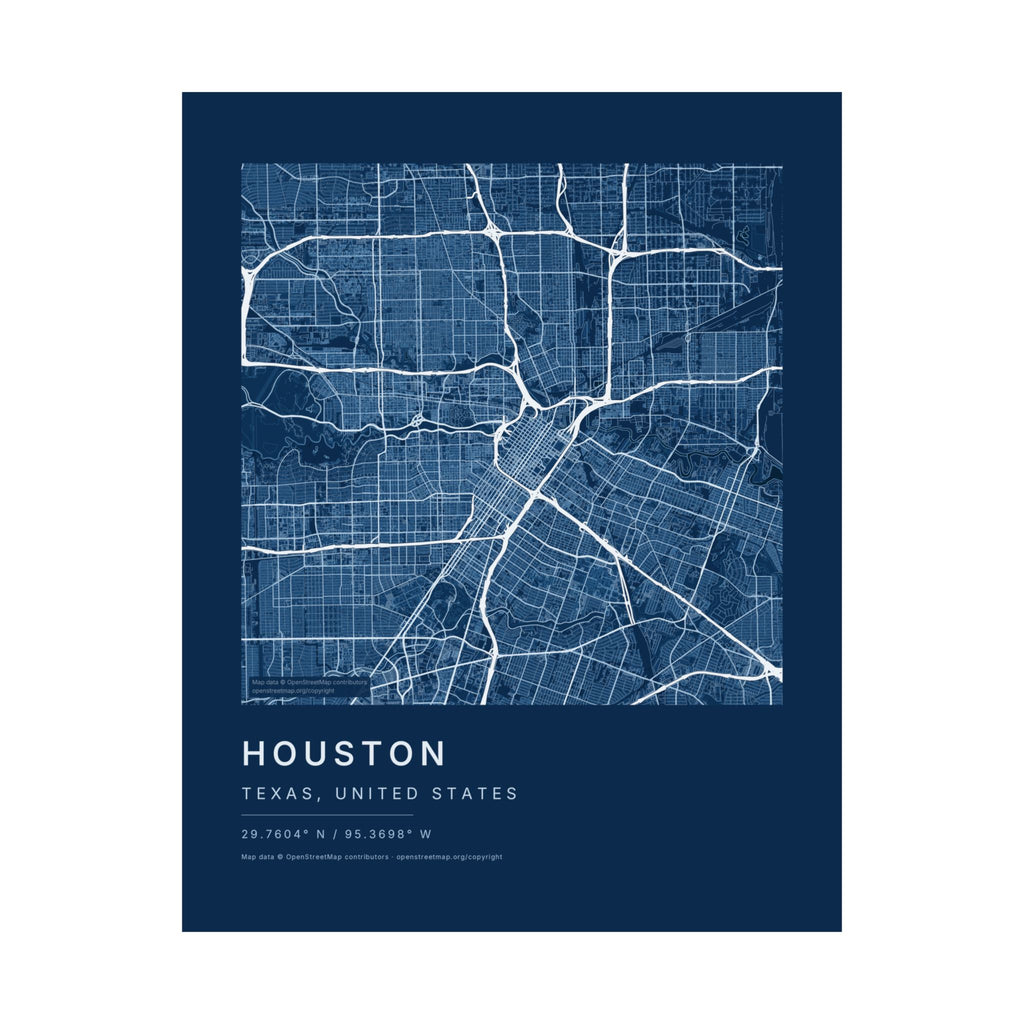 Houston, Texas City Map Print — Blueprint Navy Street Map Wall Art