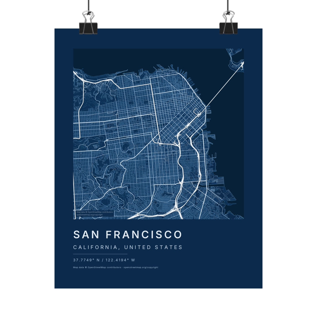 San Francisco, California City Map Print — Blueprint Navy Street Map Wall Art