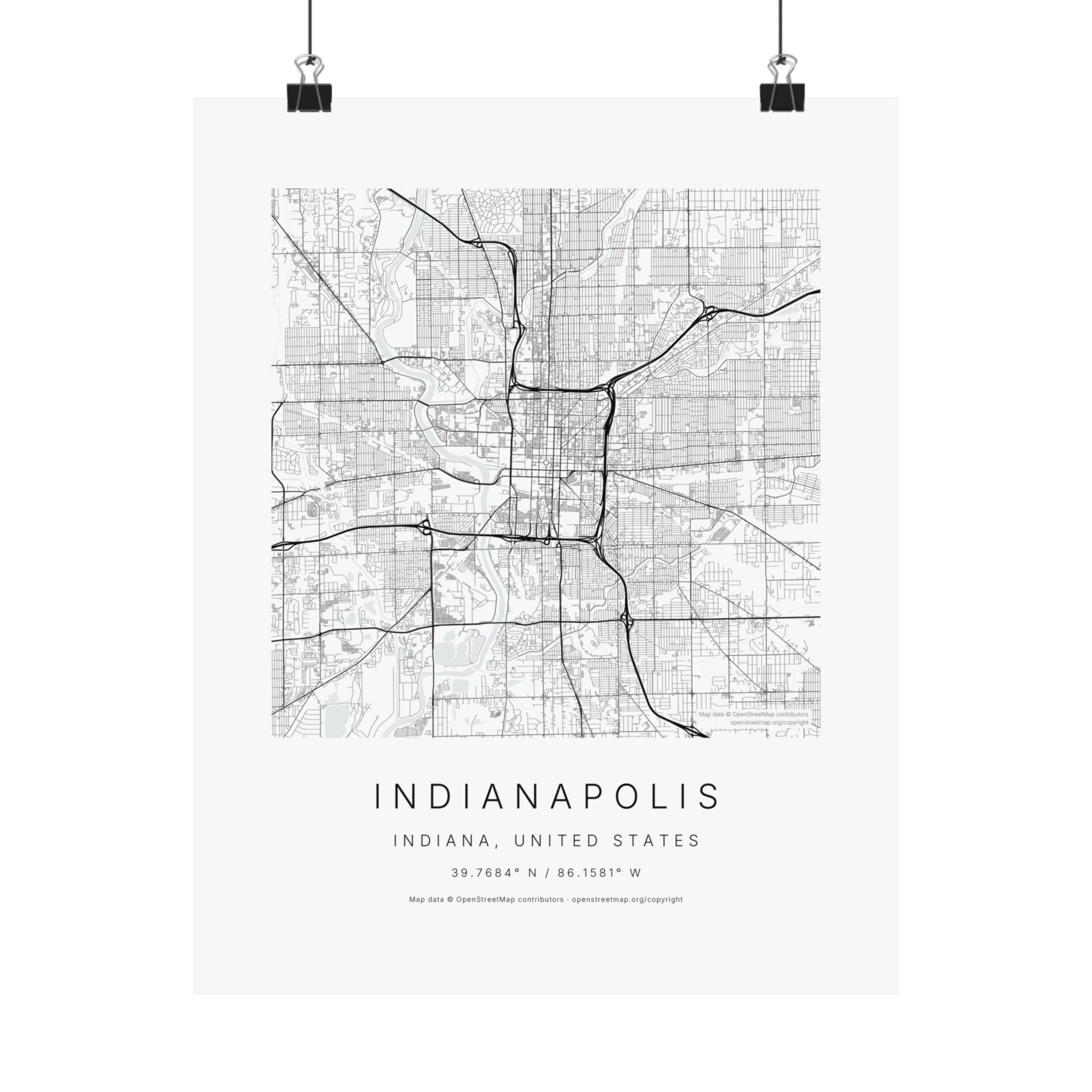 Indianapolis, Indiana City Map Print — Minimalist Street Map Wall Art